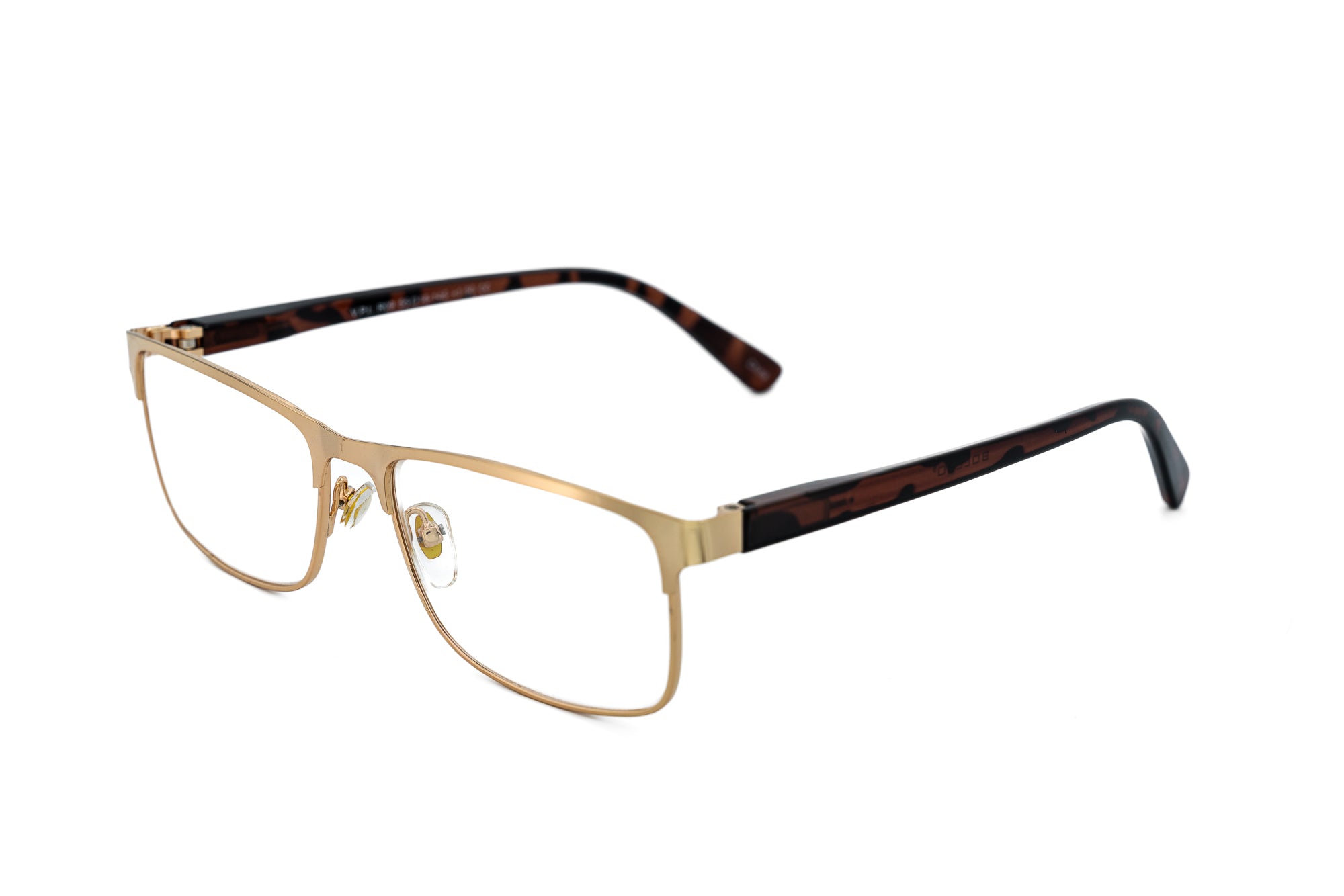 Alaric by Bolero Eyewear gold metal reading glasses with clear lenses and tortoise temples