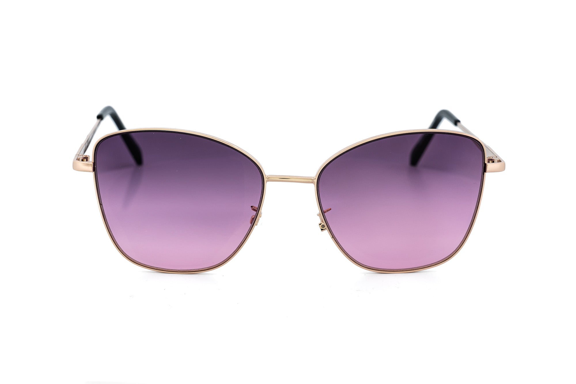Alessa lightweight metal sunglasses with purple gradient lenses and etched temples front angle view