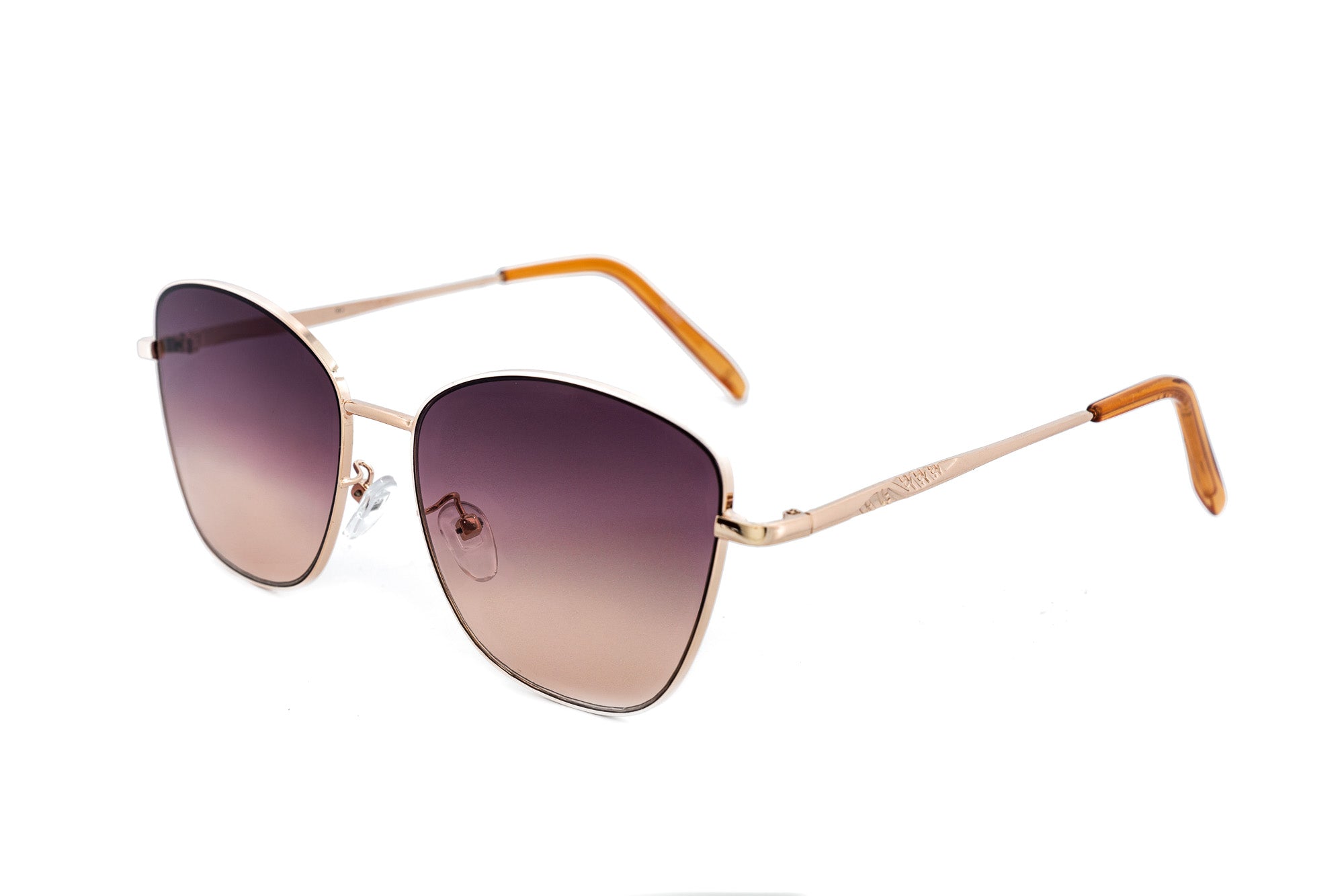 Alessa by Bolero Eyewear gold metal square sunglasses with rose gradient UV lenses