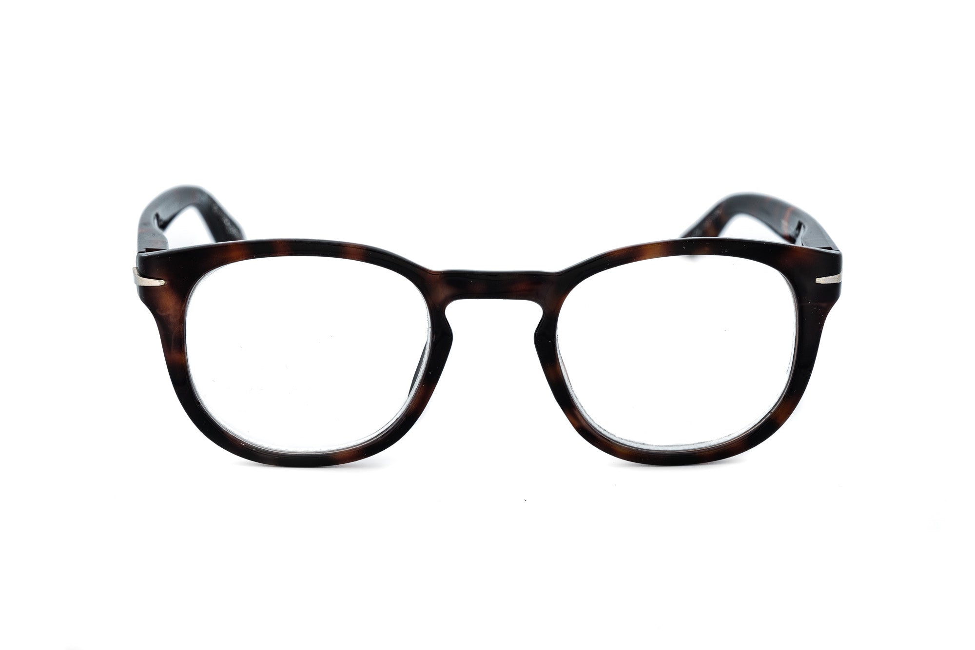 Ambra by Bolero Eyewear tortoise round reading glasses with polycarbonate frame and soft sculpted shape front angle view