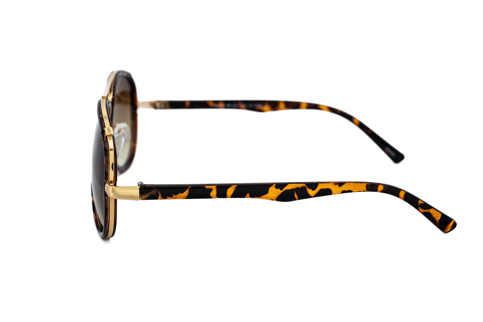 Ambria by Bolero Eyewear tortoise aviator sunglasses with brown gradient UV lenses side angle view