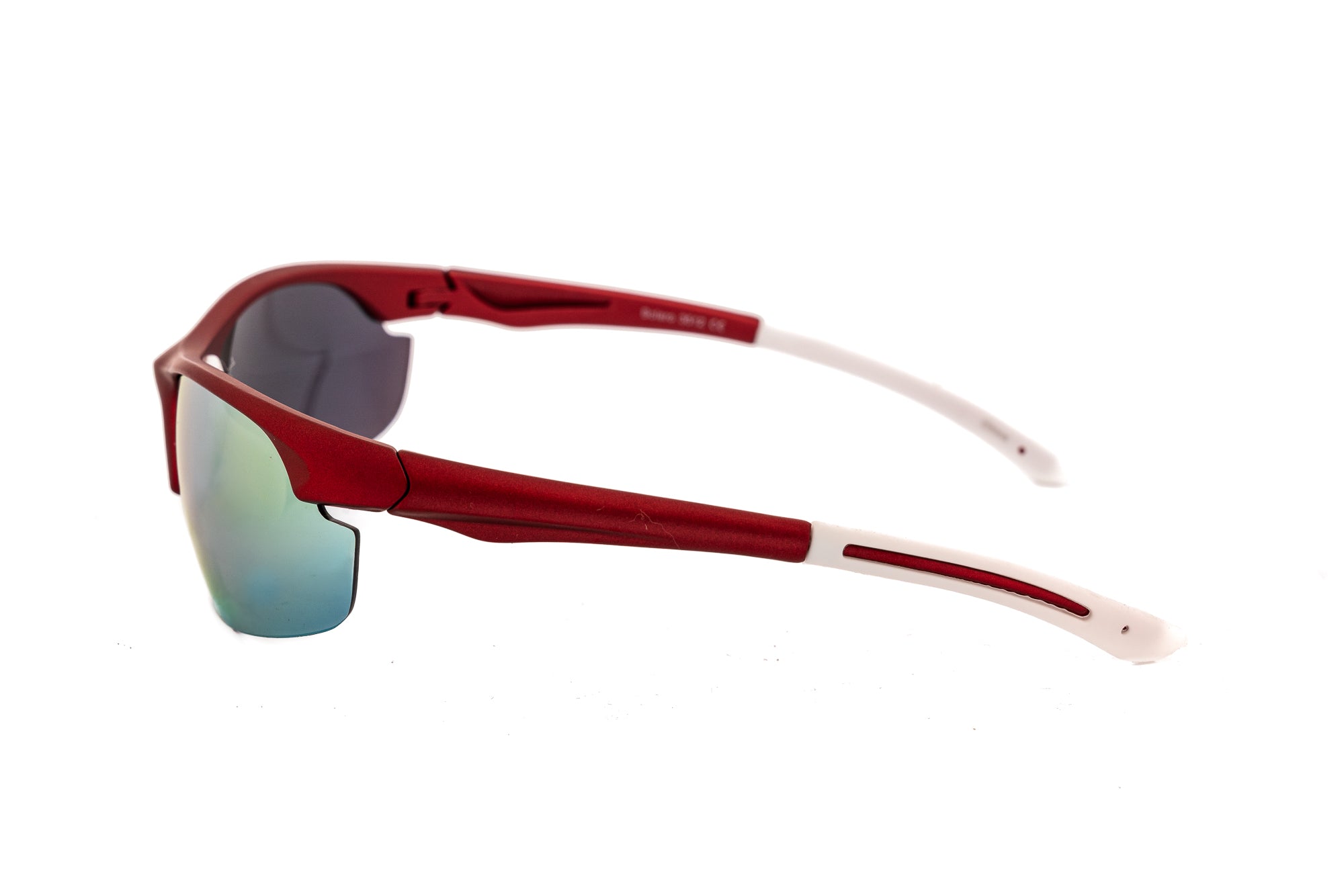 Apex wraparound sport sunglasses with mirrored UV protection lenses side angle view