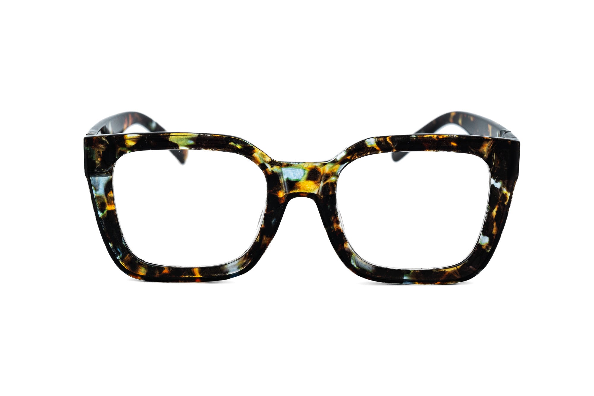 Ardenmoor by Bolero Eyewear square-frame acetate reading glasses in blue lighting marbled finish front angle view