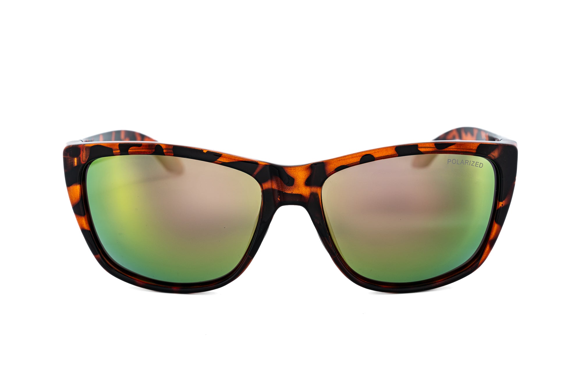 Tortoise frame Arvado sunglasses with yellow mirror polarized lenses front angle view