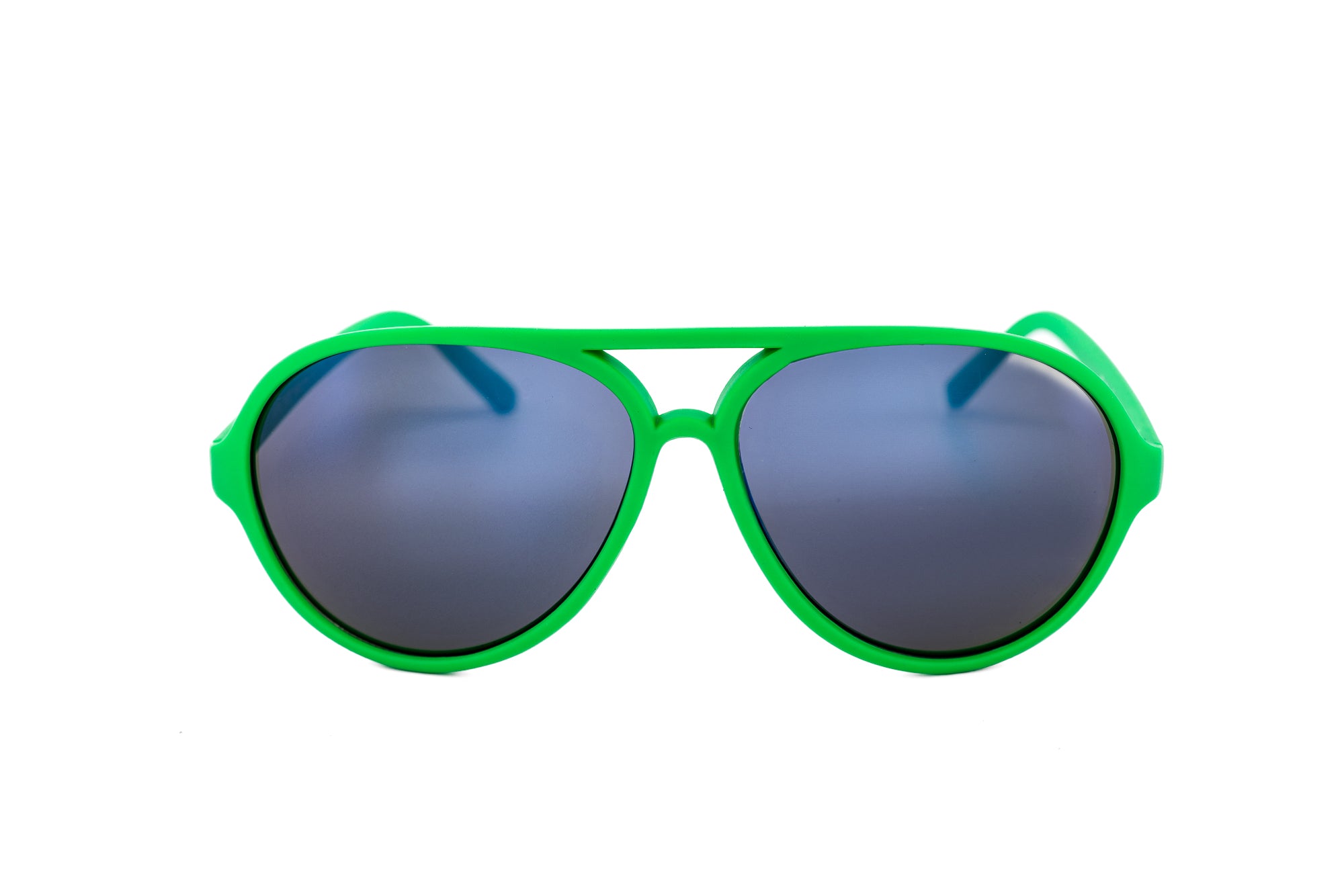 Aspen kids sunglasses by Bolero Eyewear in vibrant green frame with UV-protection lenses front angle view