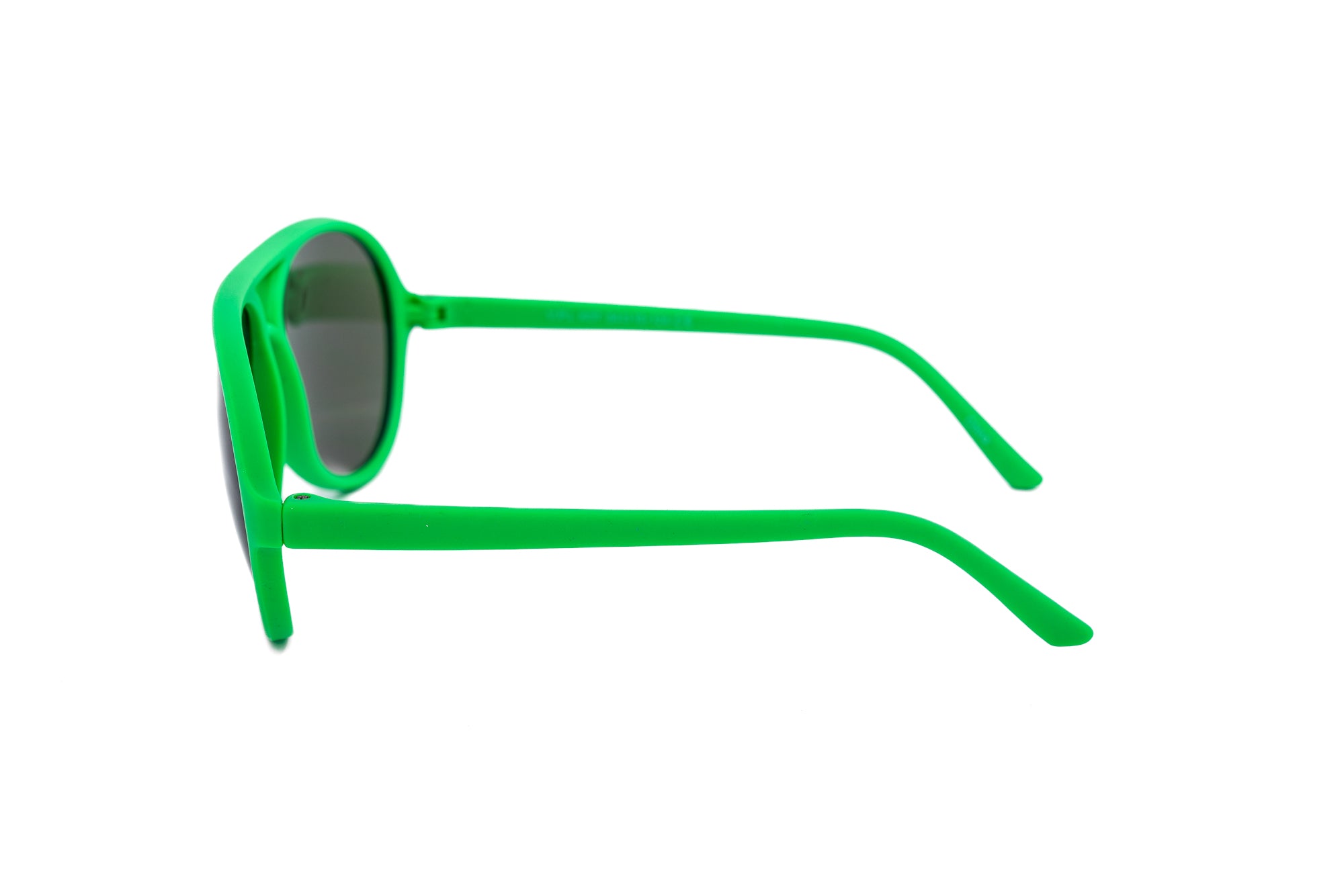 Aspen kids sunglasses by Bolero Eyewear in vibrant green frame with UV-protection lenses side angle view