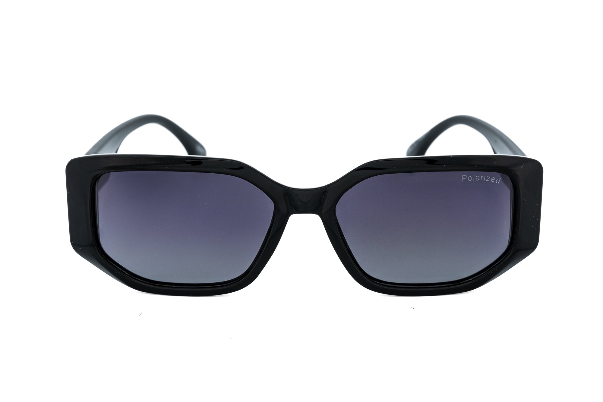 Aurelian sunglasses by Bolero Eyewear with polarized smoke lenses and high-gloss black frame front angle view
