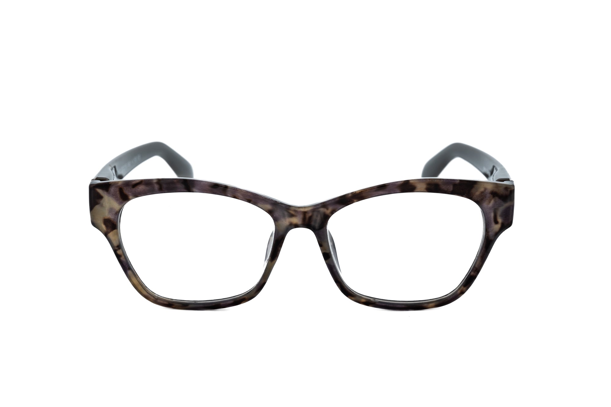 Aveline by Bolero Eyewear gray tortoiseshell Aveline polycarbonate reading glasses front angle view