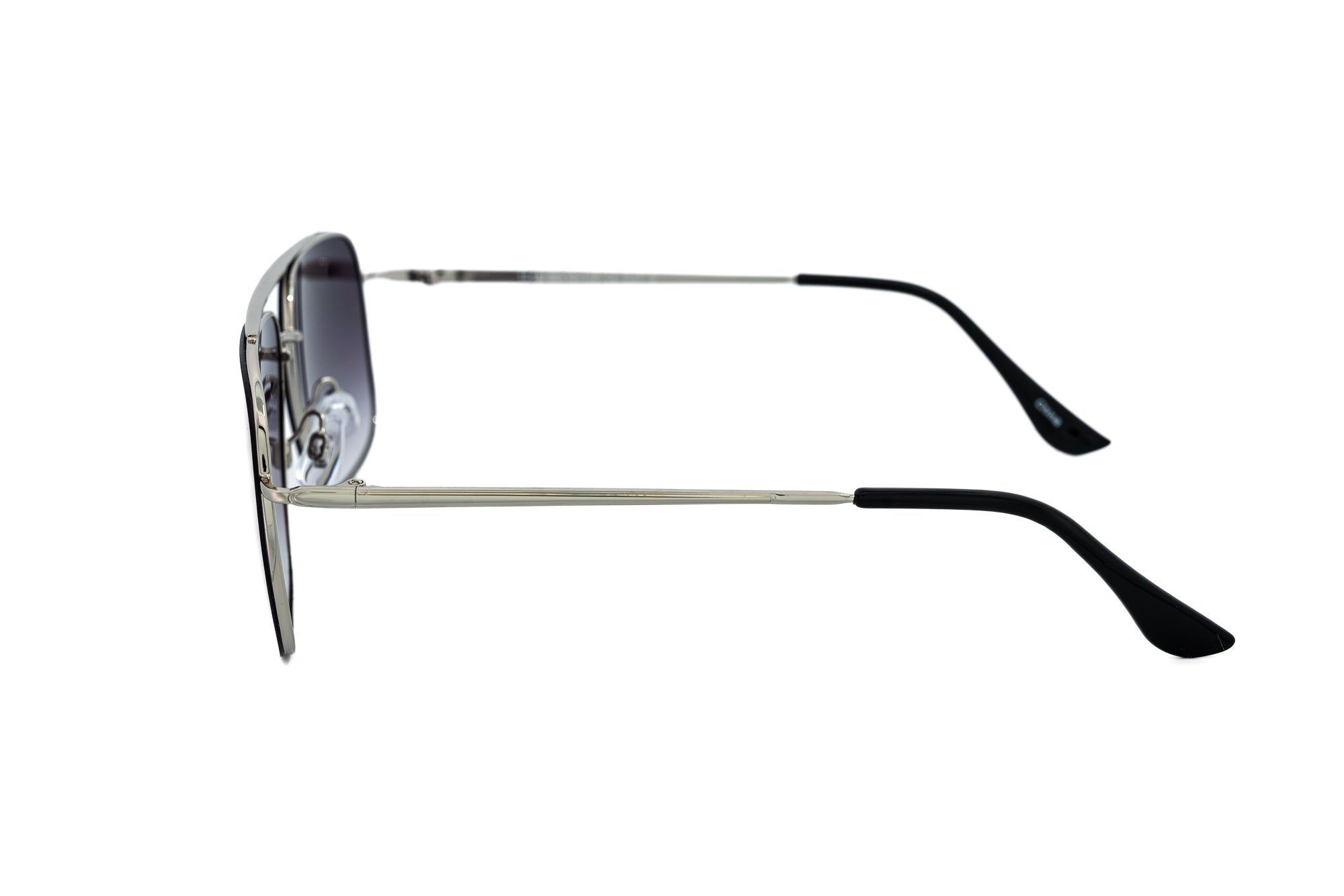 Bramante by Bolero Eyewear silver geometric aviator sunglasses with purple smoke UV lenses side angle view