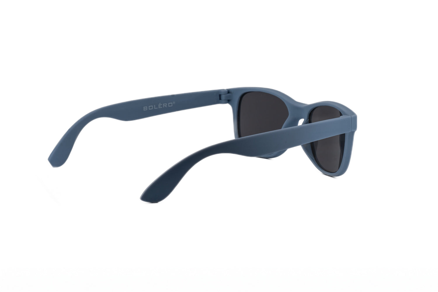 Breeze by Bolero Eyewear kids sunglasses in blue with soft-touch frame and UV-protective smoke lenses
rear three-quarter angle view