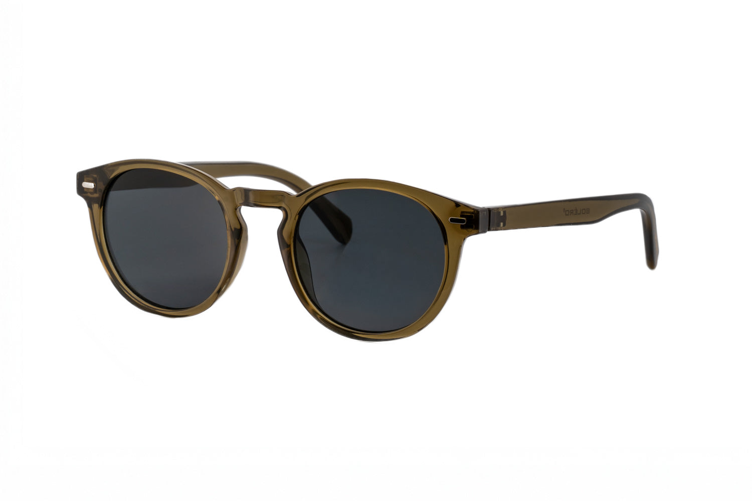 Briar amber green crystal round sunglasses by Bolero Eyewear with black UV lenses lightweight crystal frame