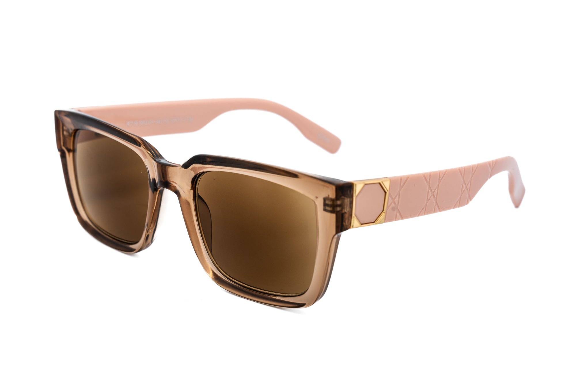 Brivelle sun readers by Bolero Eyewear in pink frame with geometric gold temples