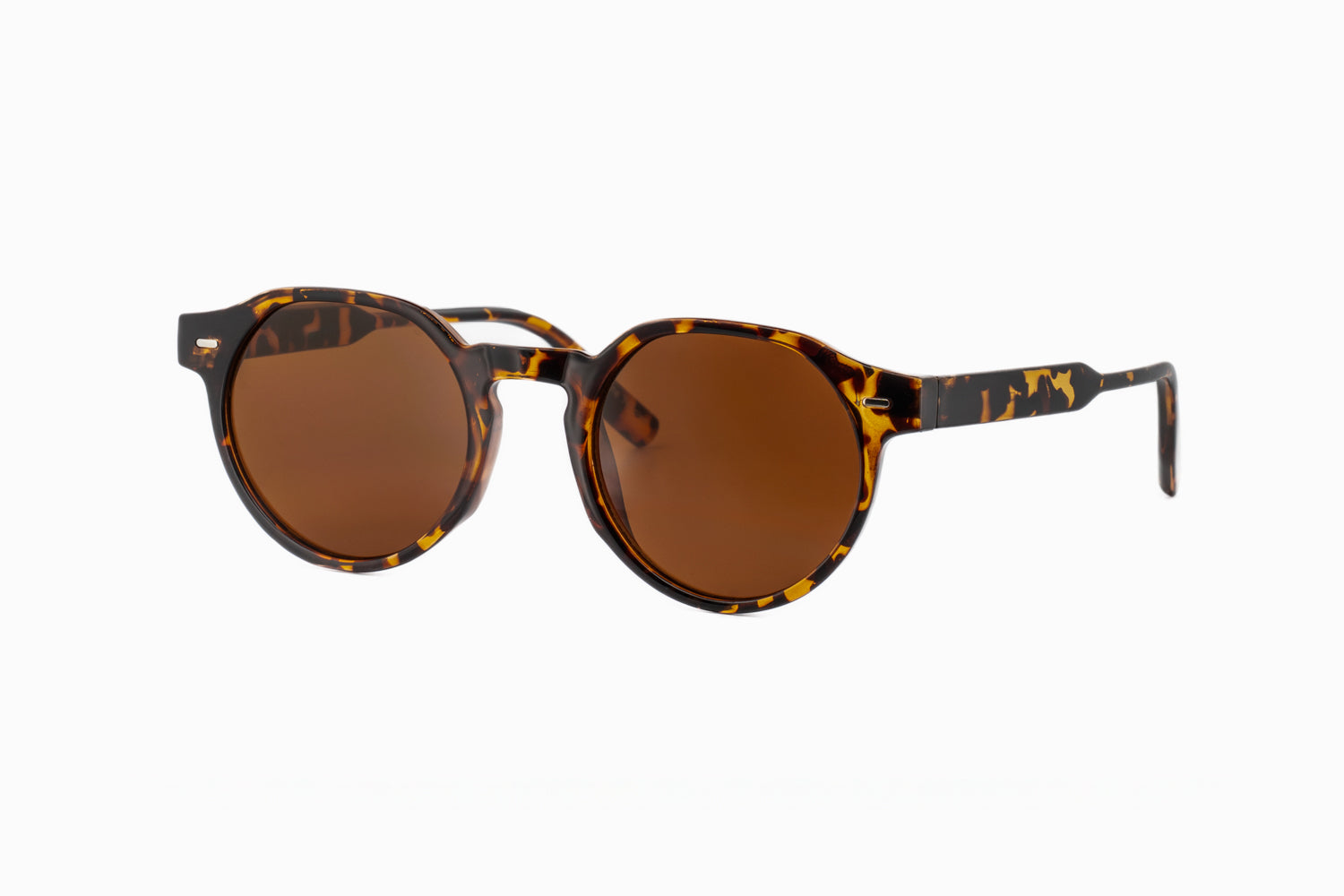 Brody tortoise round sunglasses by Bolero Eyewear with brown UV lenses flexible spring hinge temples