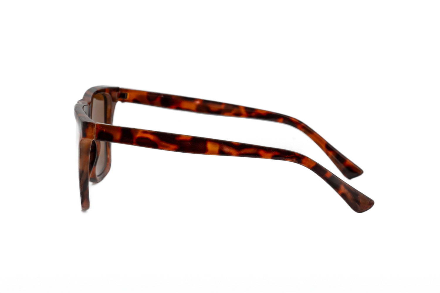 Calla by Bolero Eyewear tortoise sunglasses with brown non-polarized lenses in a classic square frame side angle view