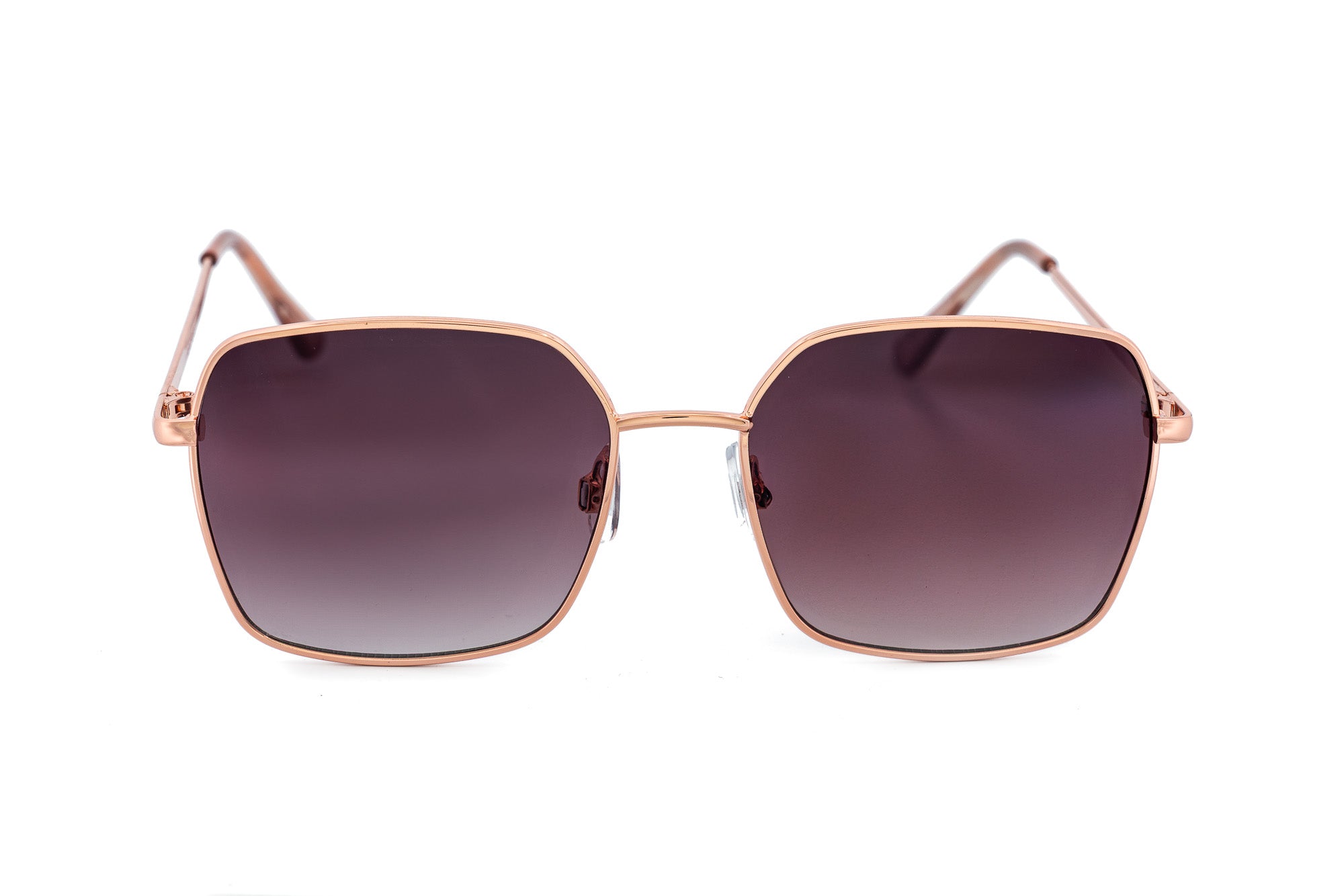 Cerselle by Bolero Eyewear rose gold square sunglasses with gradient UV lenses and thin metal frame front angle view