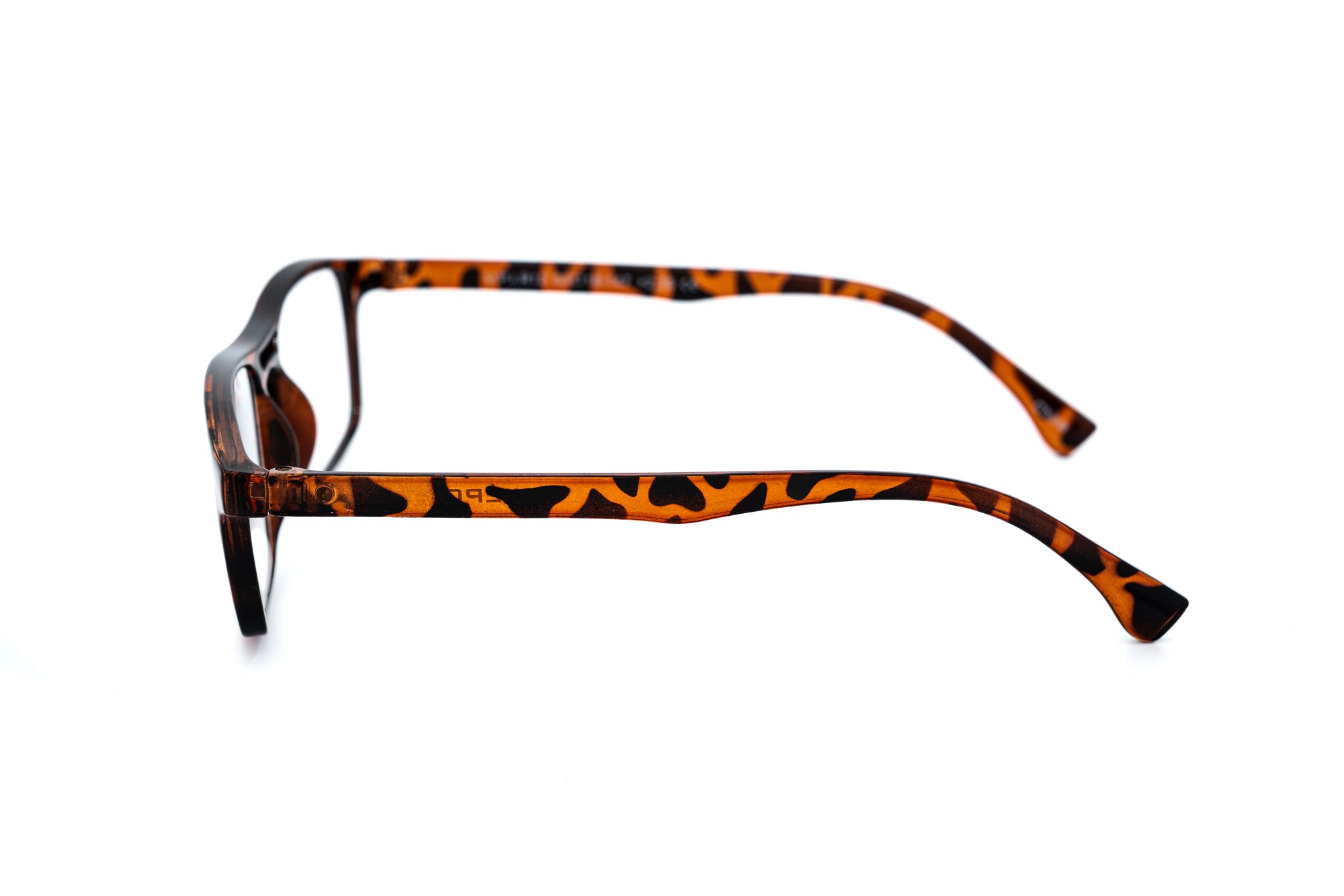 Channel by Bolero Eyewear tortoise reading glasses featuring lightweight polycarbonate design side angle view