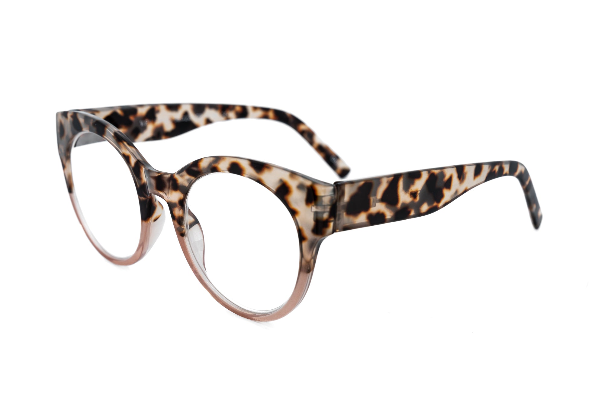 Claudette by Bolero Eyewear oversized round leopard reading glasses with gradient tortoise pattern