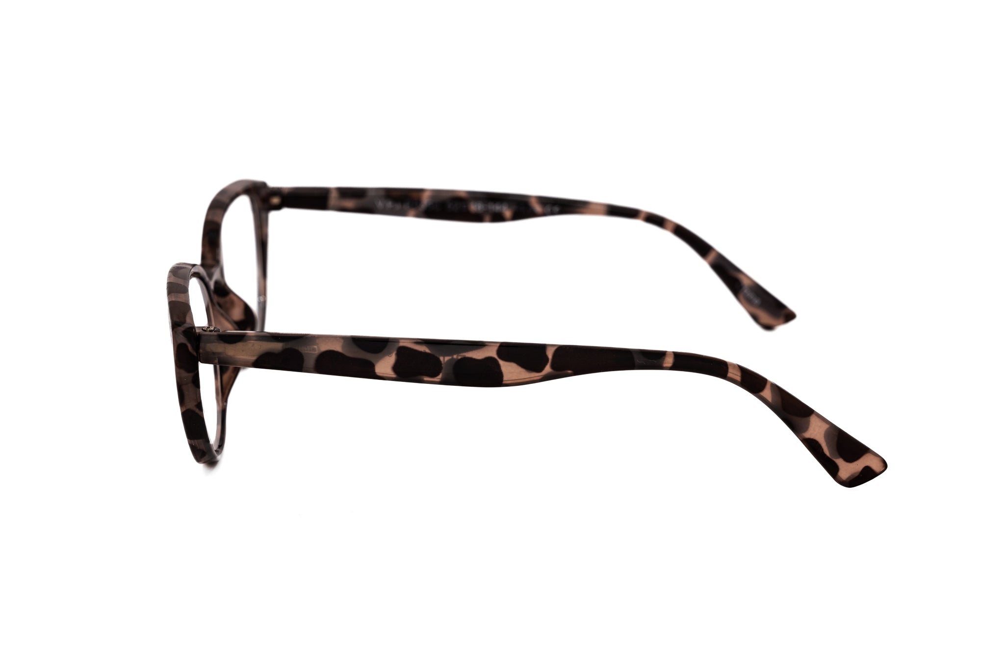 Colette by Bolero Eyewear tortoise purple spot cat-eye reading glasses with lightweight polycarbonate frame side angle view