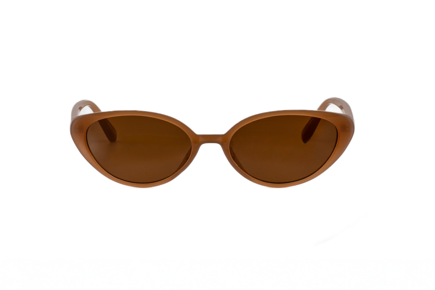 Cruz by Bolero Eyewear beige cat-eye sunglasses with brown UV lenses and sculpted acetate frame front angle view