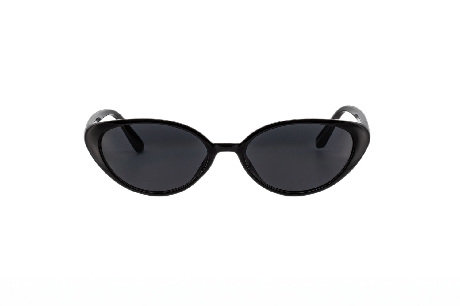Black Cruz cat-eye sunglasses by Bolero Eyewear with UV-protected smoke lenses front angle view