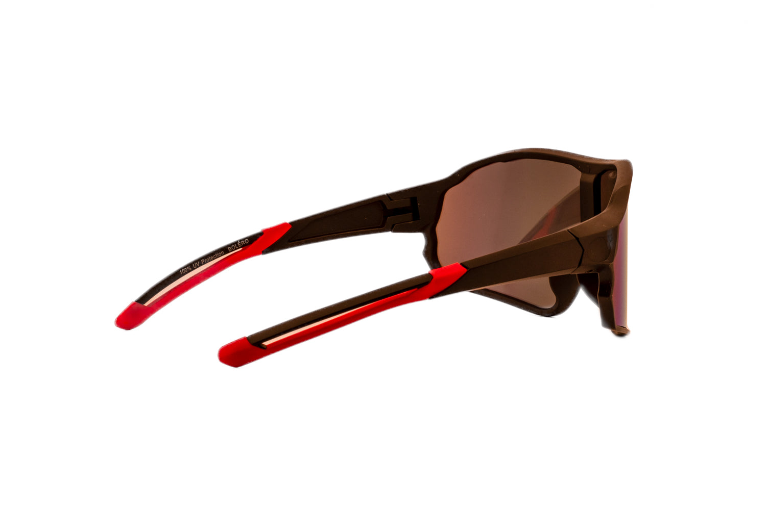 Dan by Boléro Eyewear sport shield sunglasses with red mirror lens rear-three quarter angle view