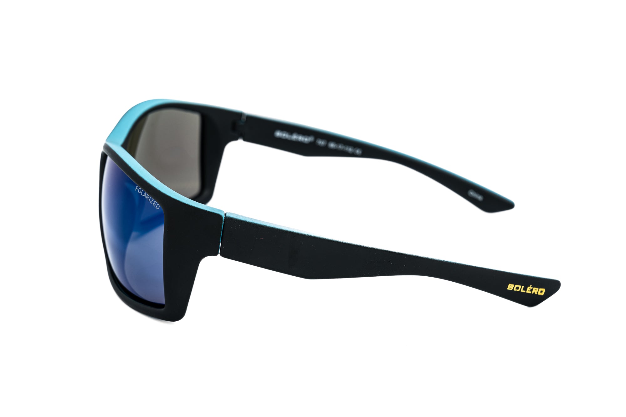 Drayven by Bolero Eyewear floating polarized sport sunglasses with blue mirror lenses side angle view