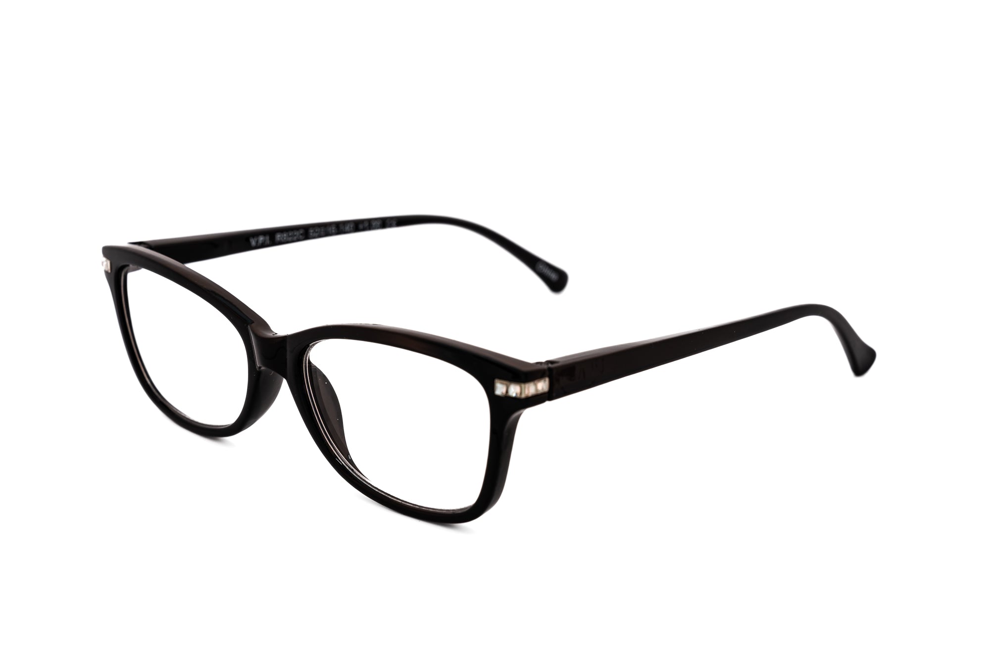 Elanza by Bolero Eyewear black cat-eye reading glasses with crystal-accented temples