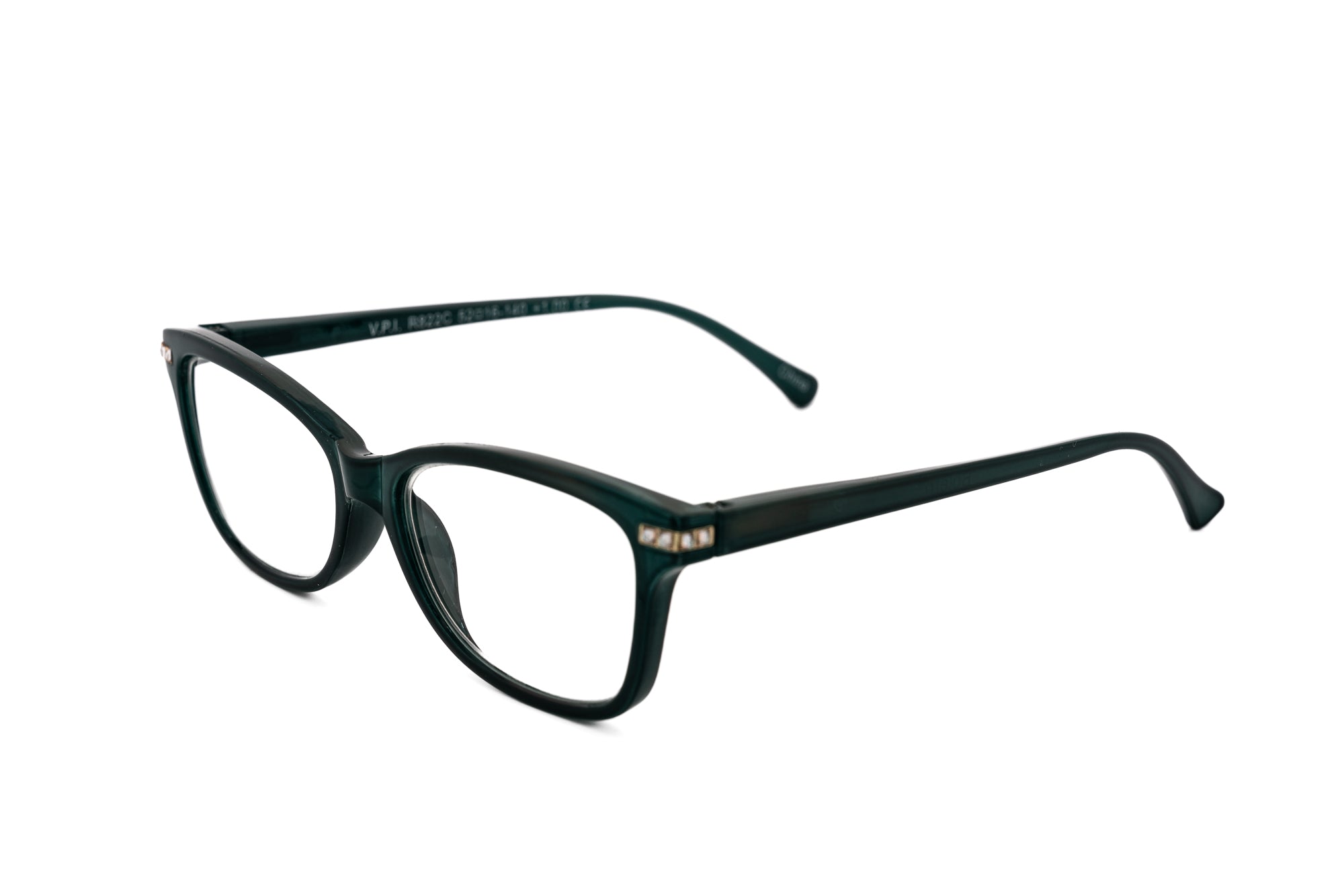 Elanza by Bolero Eyewear green cat-eye reading glasses with jeweled temple accents