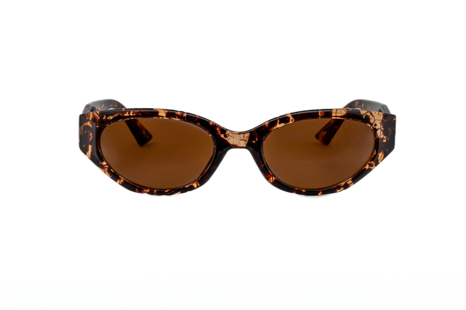 Elara tortoiseshell cat-eye sunglasses by Bolero Eyewear with brown UV lenses retro modern shape front angle view