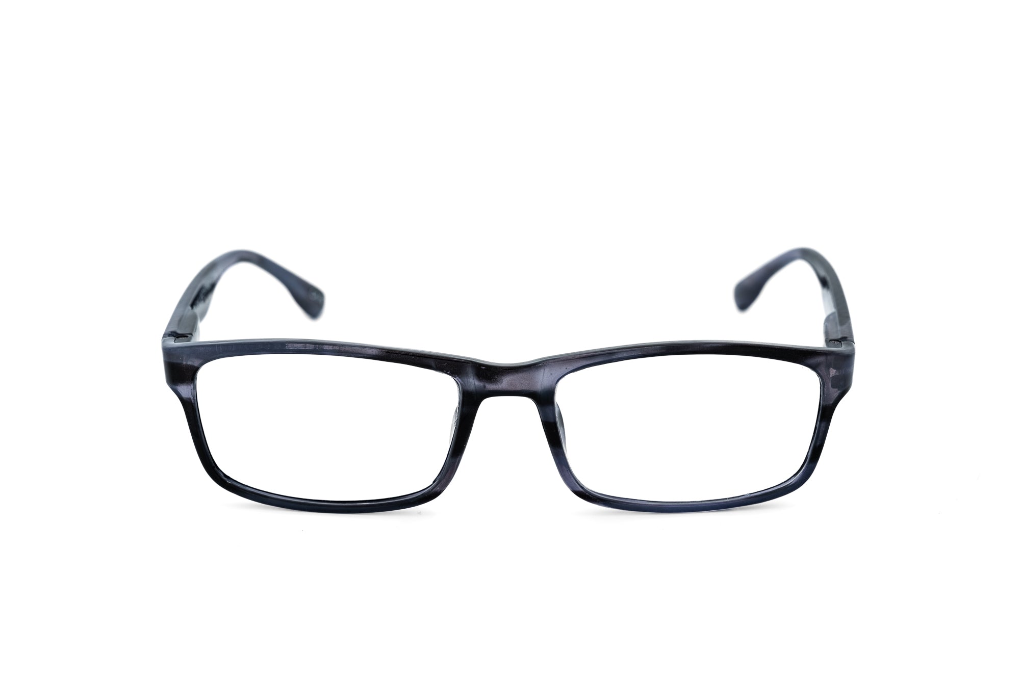 Elston by Bolero Eyewear reading glasses in blue marbled polycarbonate frame front angle view