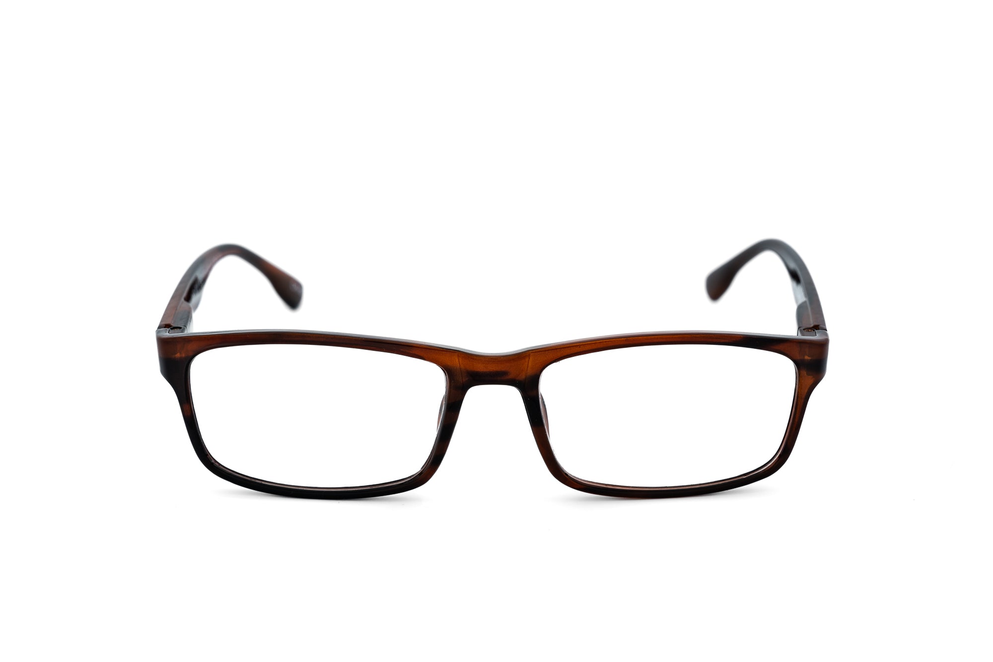 Elston by Bolero Eyewear brown rectangular reading glasses with subtle patterned finish front angle view