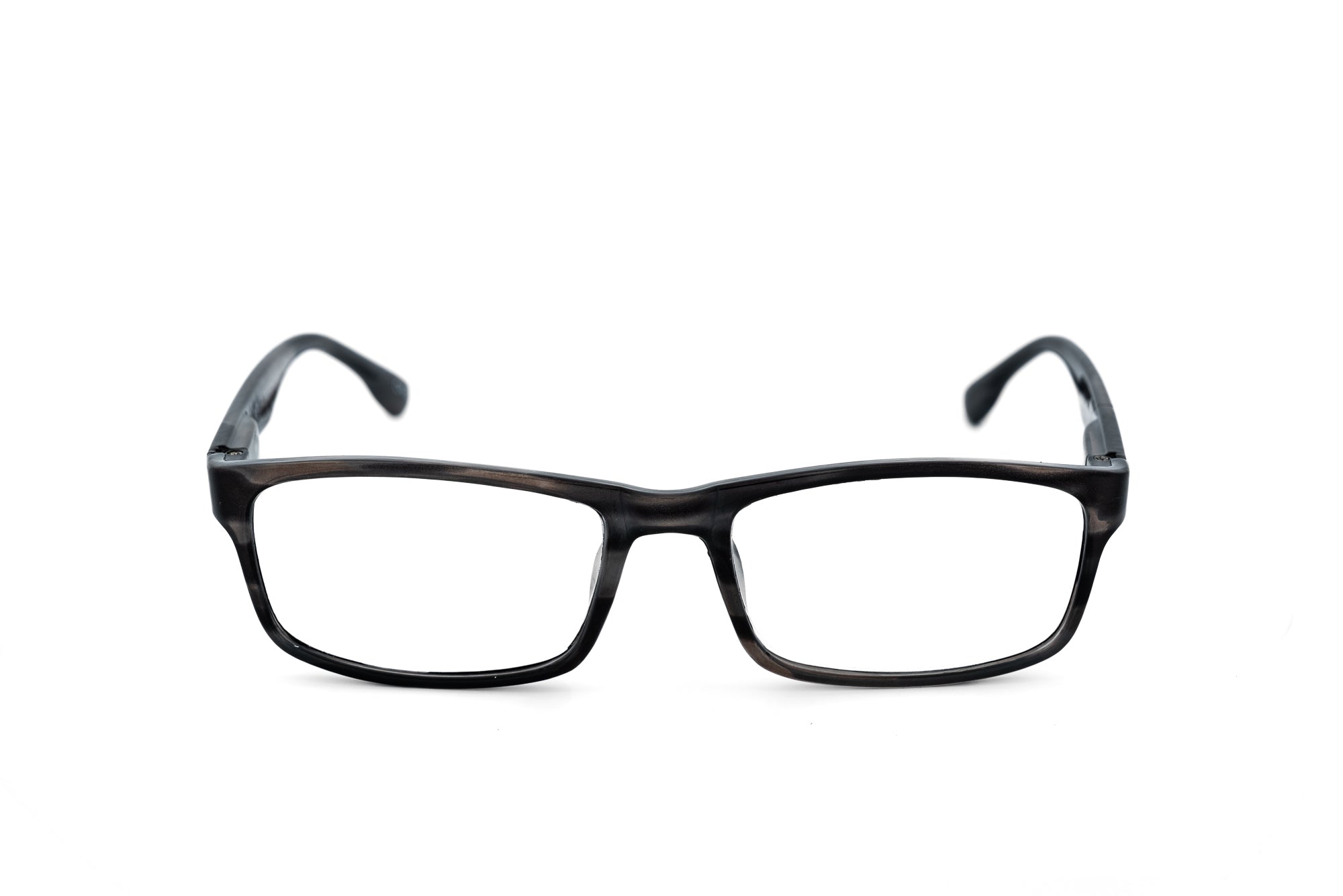 Elston by Bolero Eyewear rectangular reading glasses in marbled gray polycarbonate frame front angle view