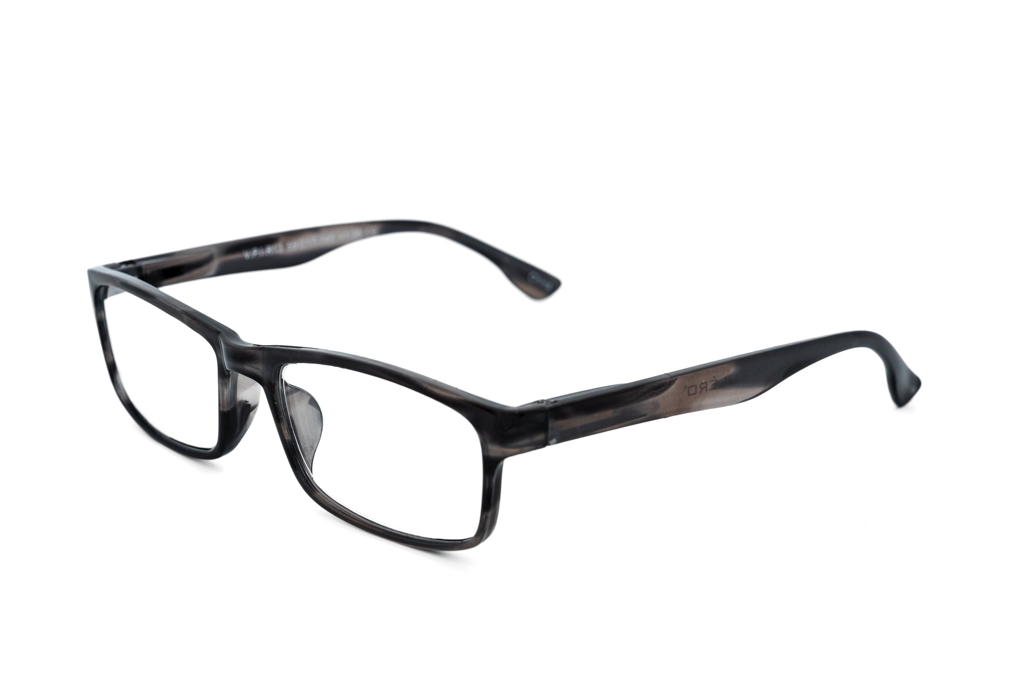 Elston by Bolero Eyewear rectangular reading glasses in marbled gray polycarbonate frame