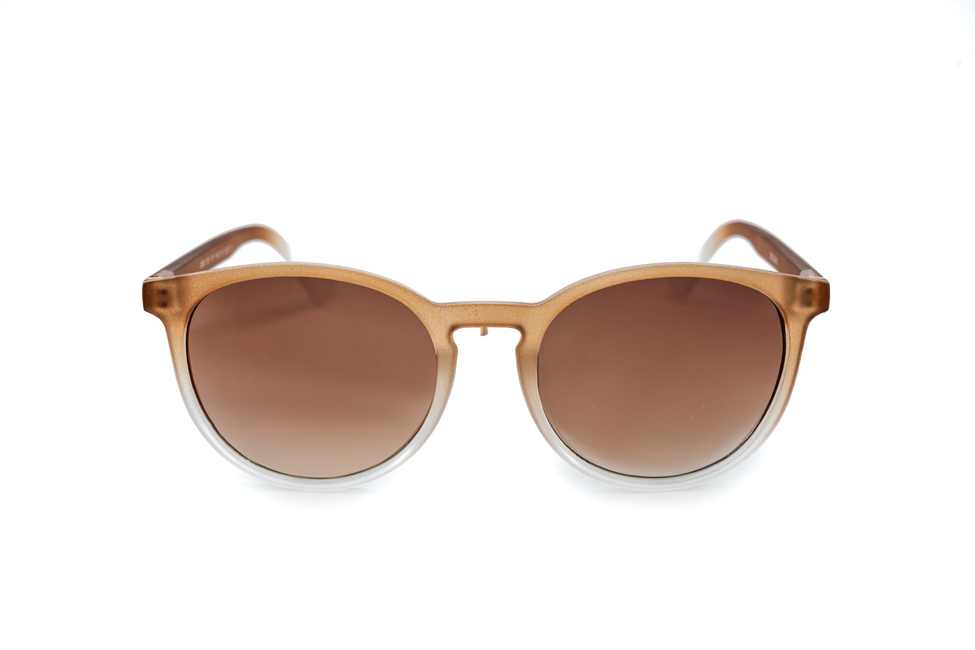 Elvaya by Bolero Eyewear round sunglasses in amber brown with UV protection lenses front angle view