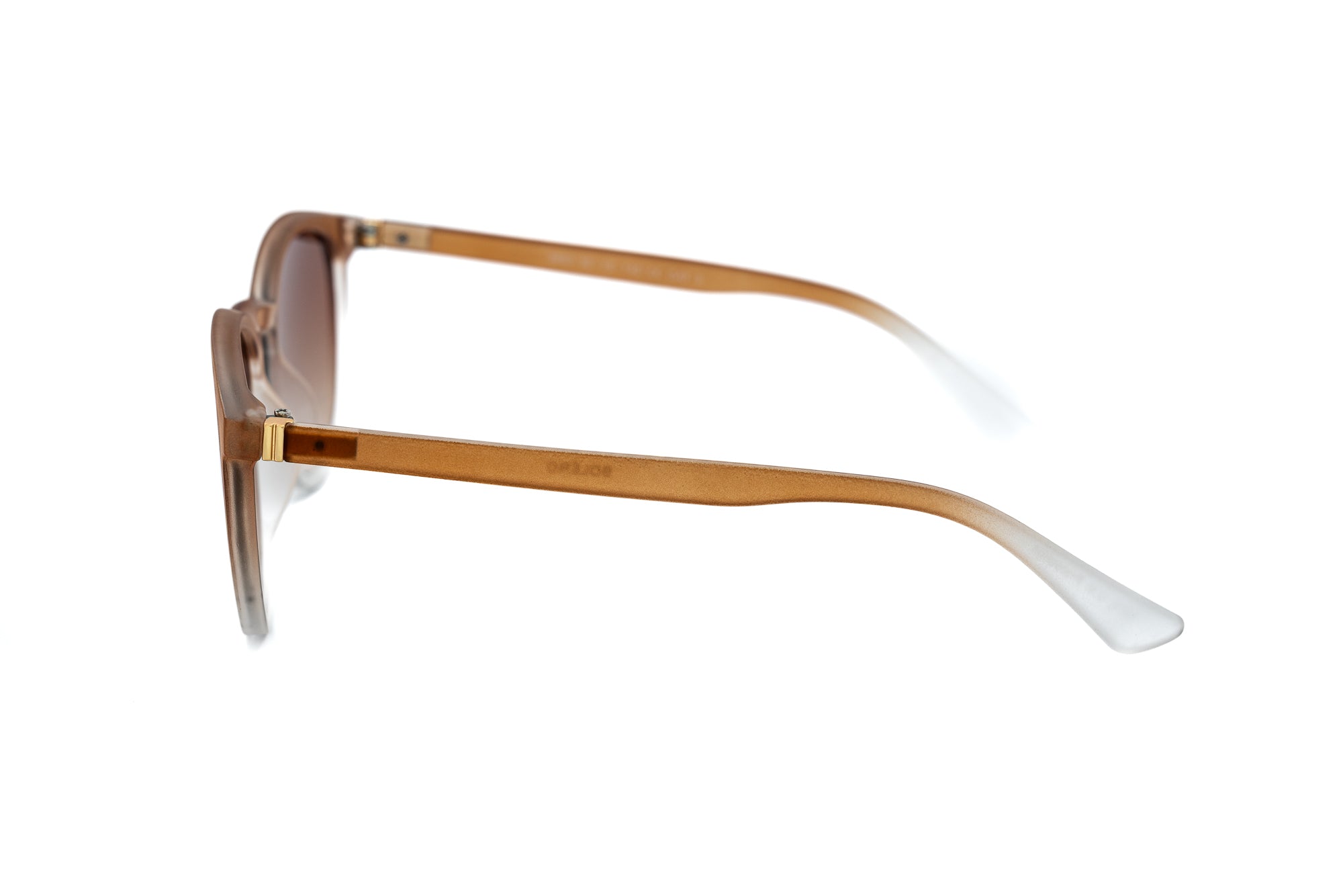 Elvaya by Bolero Eyewear round sunglasses in amber brown with UV protection lenses side angle view