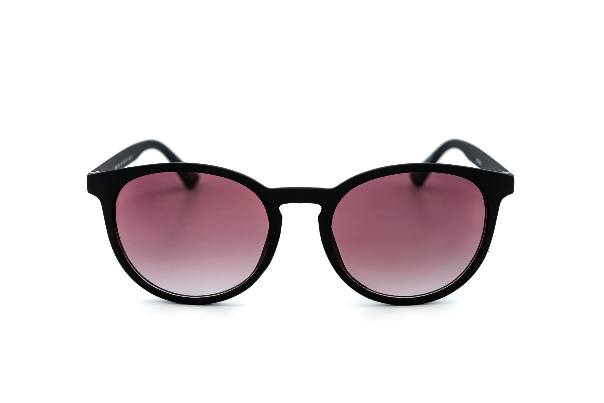 Elvaya by Bolero Eyewear Black round sunglasses with purple smoke gradient lenses front angle view