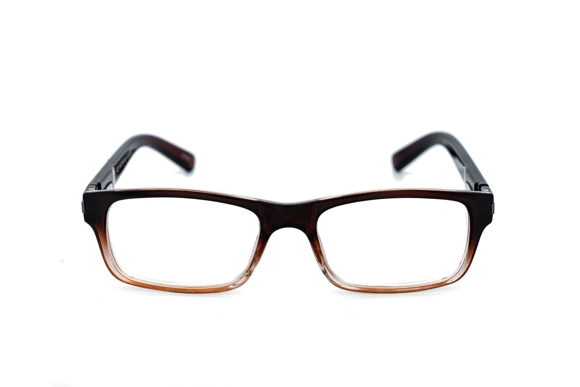 Emeric by Bolero Eyewear brown gradient reading glasses with modern rectangular frame front angle view
