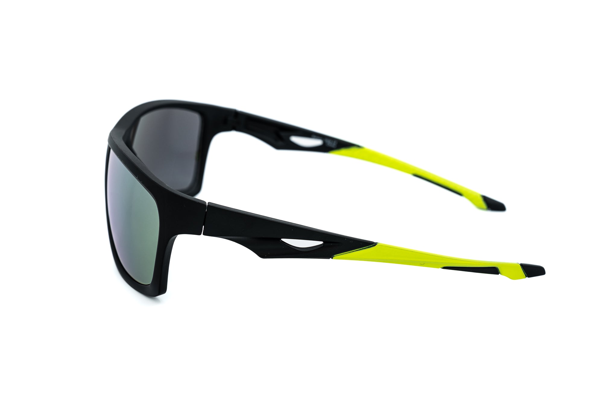 Falcor by Bolero Eyewear sport sunglasses with mirrored lenses and wraparound frame side angle view
