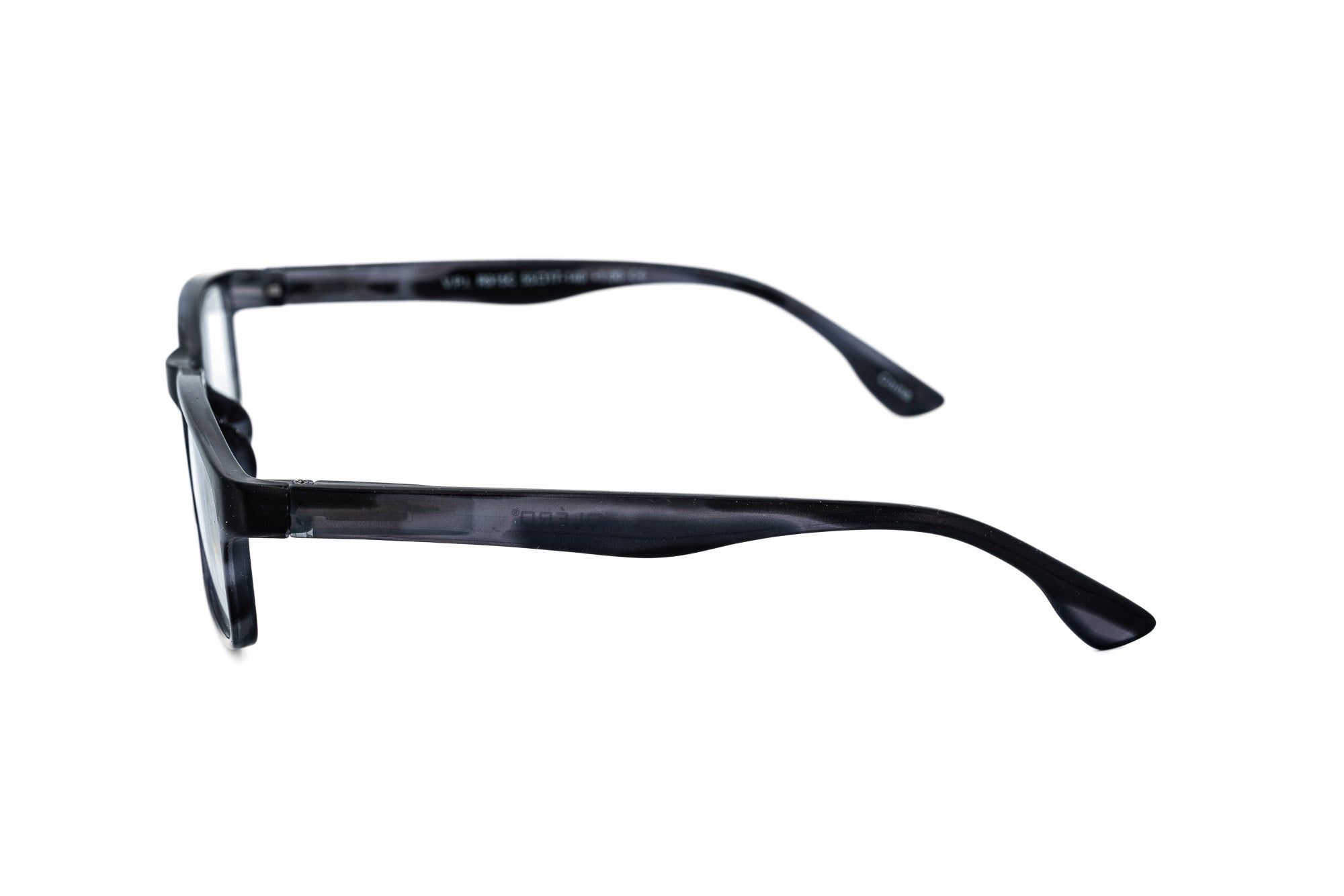Fedorra by Bolero Eyewear reading glasses in black with slim rectangular silhouette side angle view