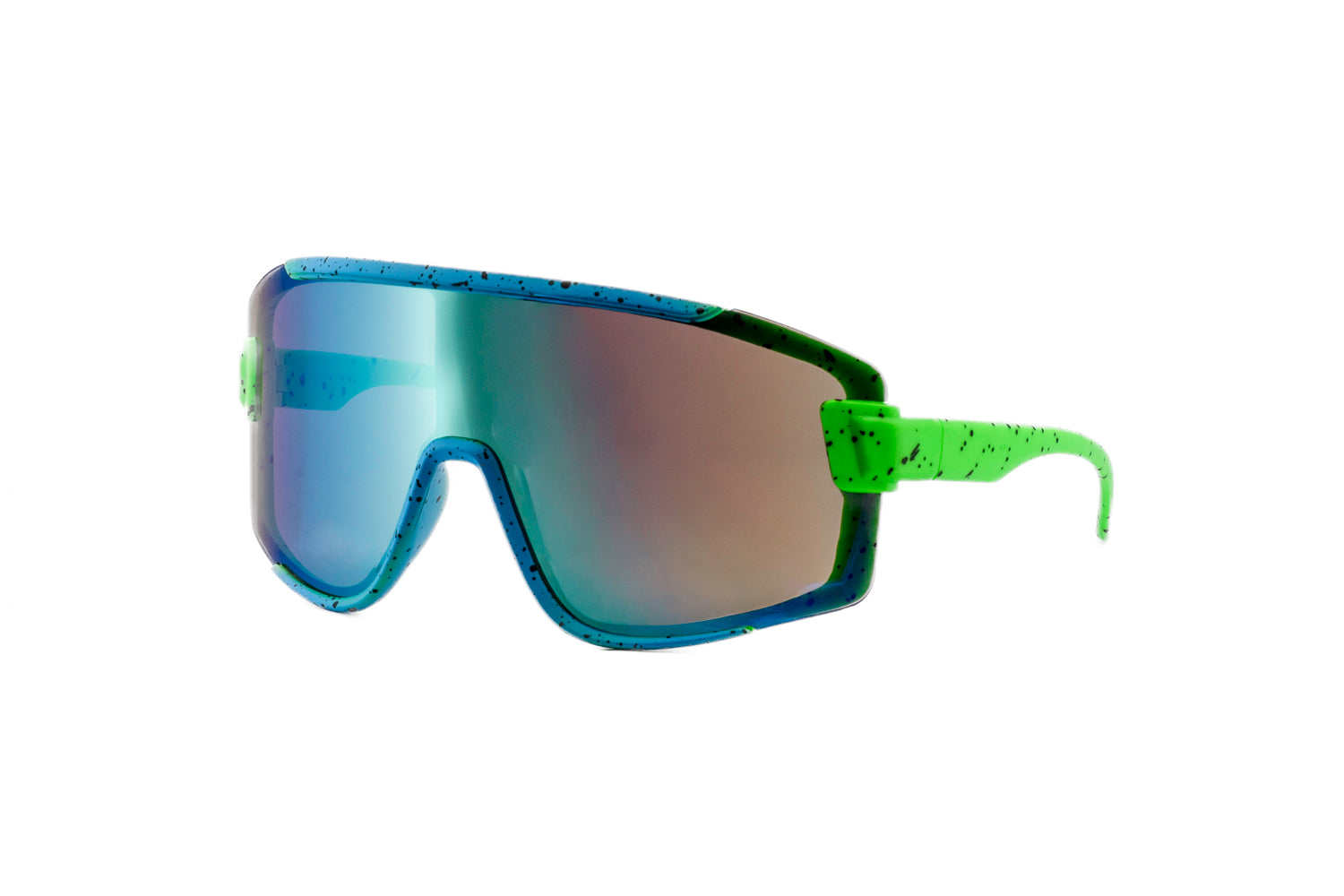 Flarex kids sunglasses by Bolero Eyewear with blue frame and green mirrored lens