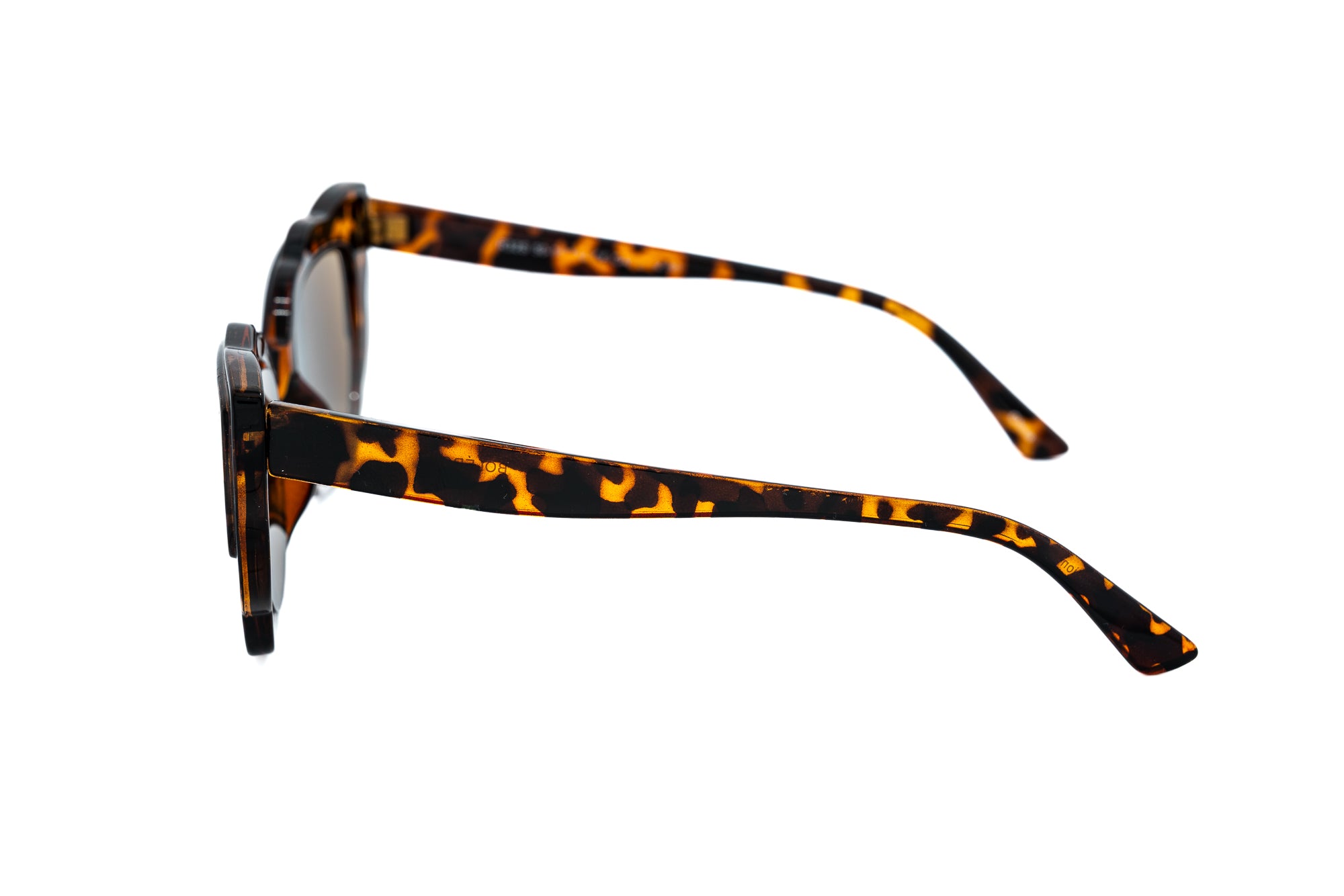 Floriva tortoise cat-eye sun readers by Bolero Eyewear with brown UV lenses side angle view