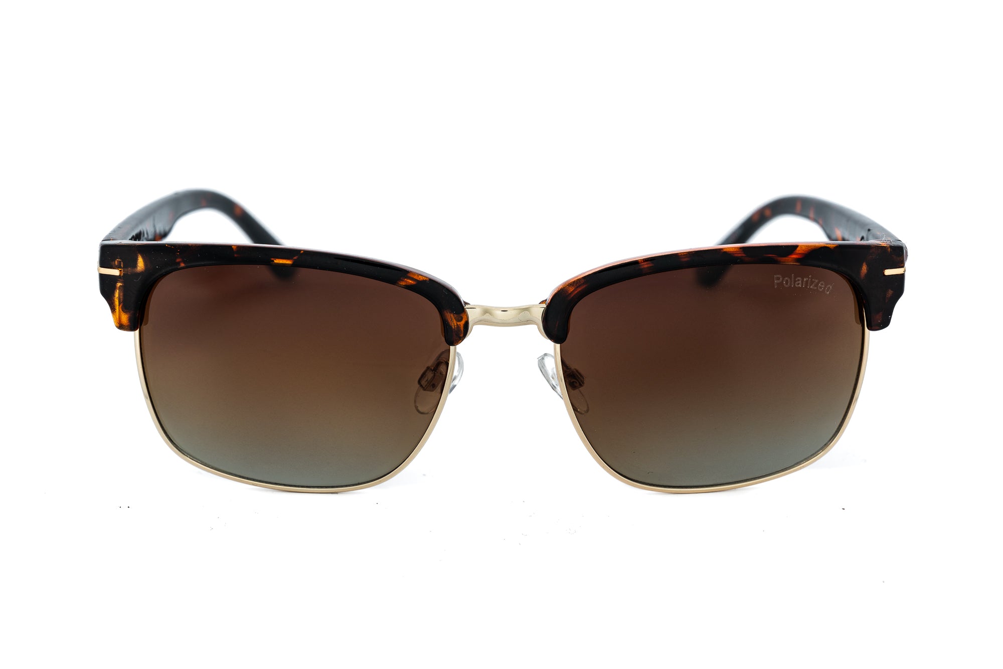 Hawthorne by Bolero Eyewear tortoise browline sunglasses with brown UV lenses and metal detailing front angle view
