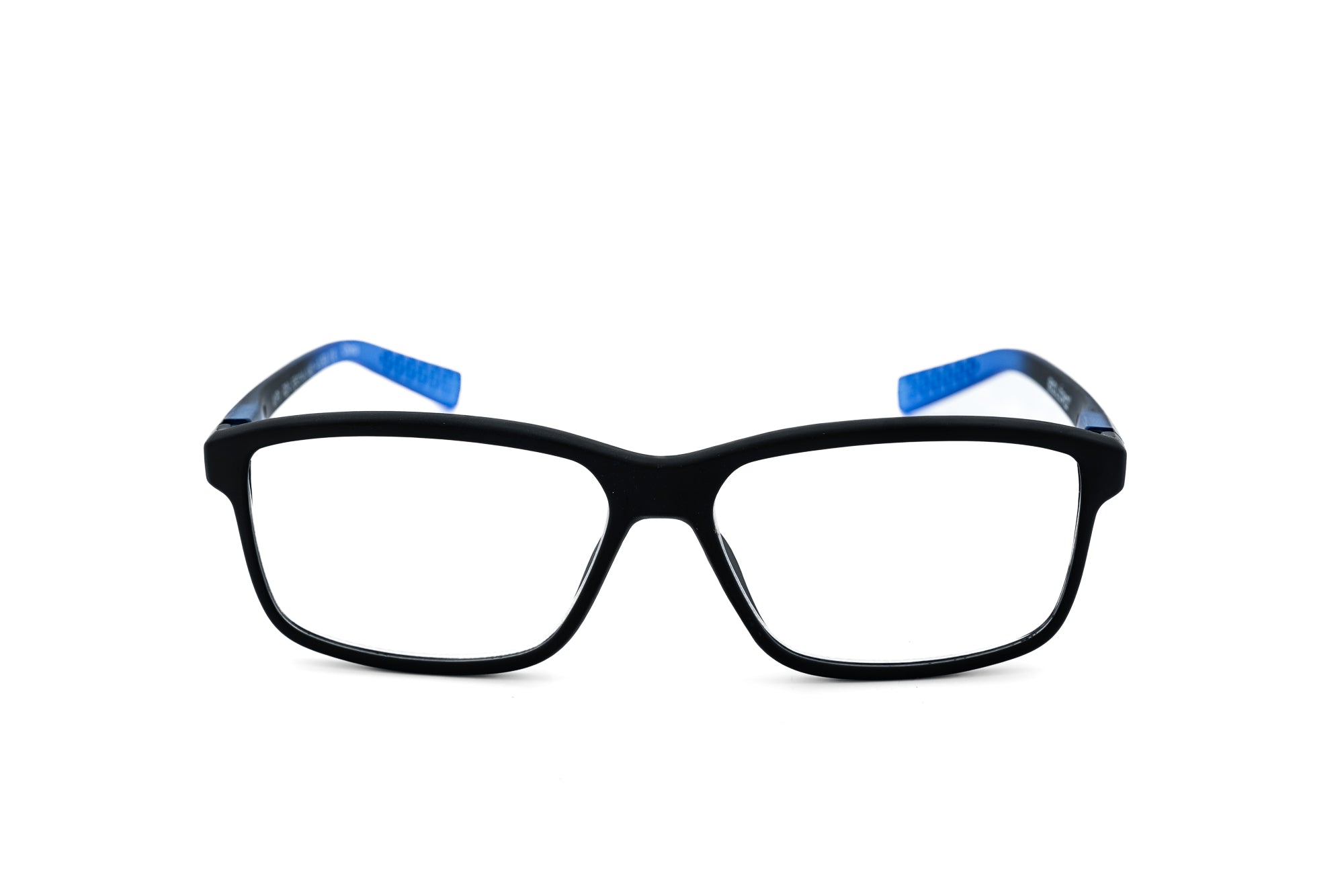 Holloran by Bolero Eyewear lightweight rectangular reading glasses in blue finish front angle view