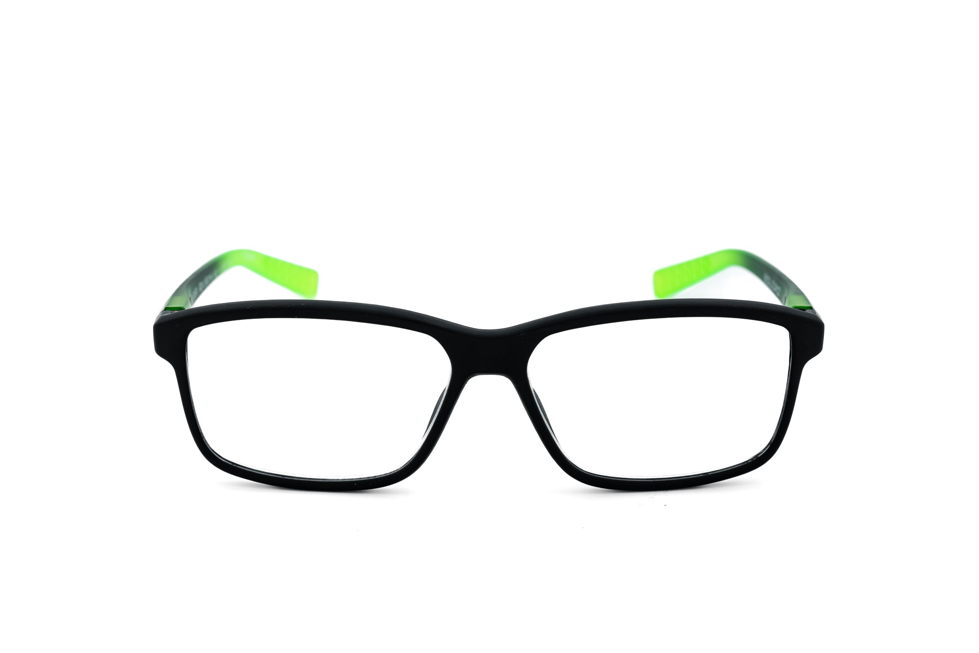 Holloran by Bolero Eyewear rectangular reading glasses with green accent temples front angle view