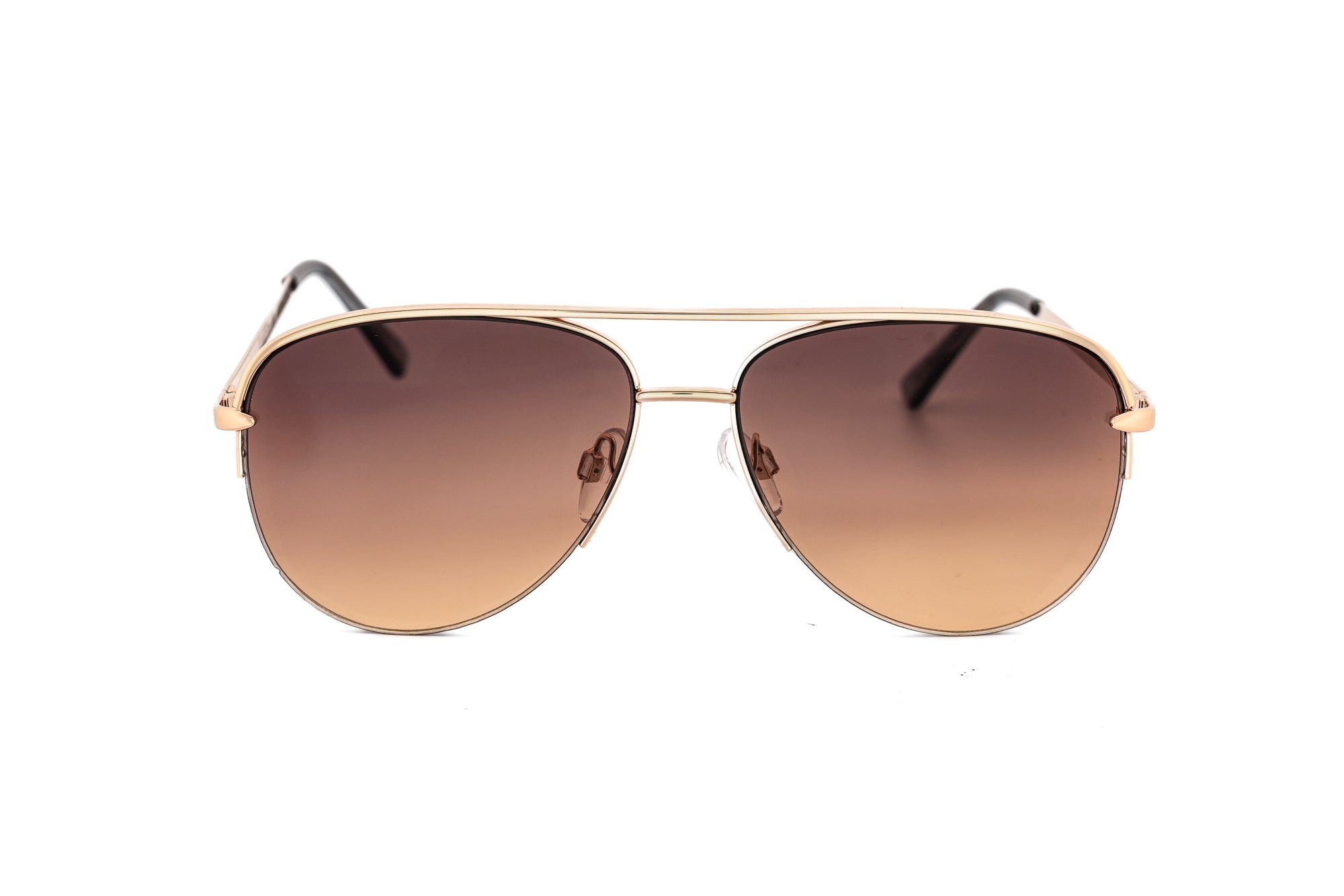 Isla by Bolero Eyewear gold aviator sunglasses with gradient brown UV lenses and slim metal frame front angle view