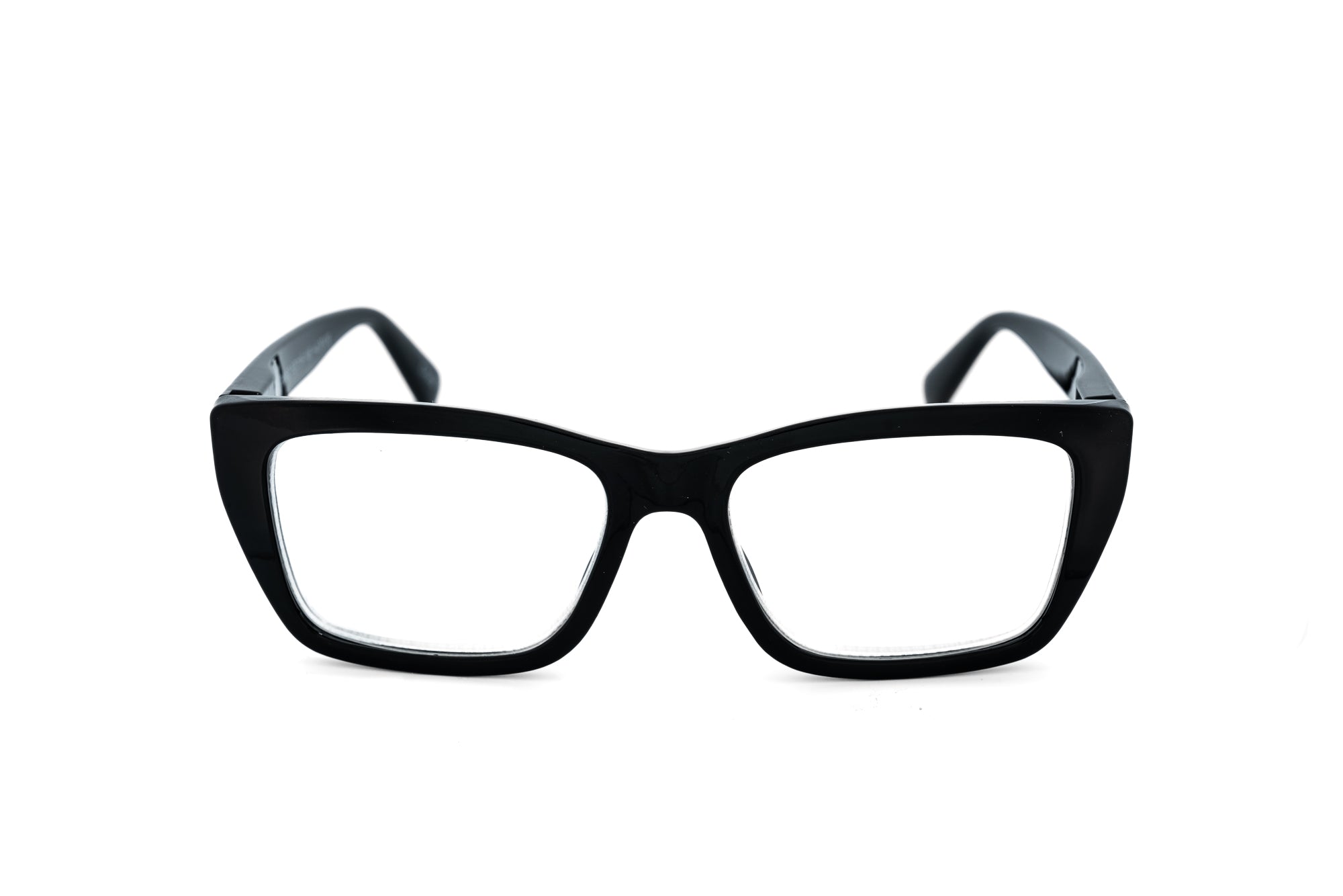 Isolde by Bolero Eyewear rectangular reading glasses in black lightweight polycarbonate frame front angle view