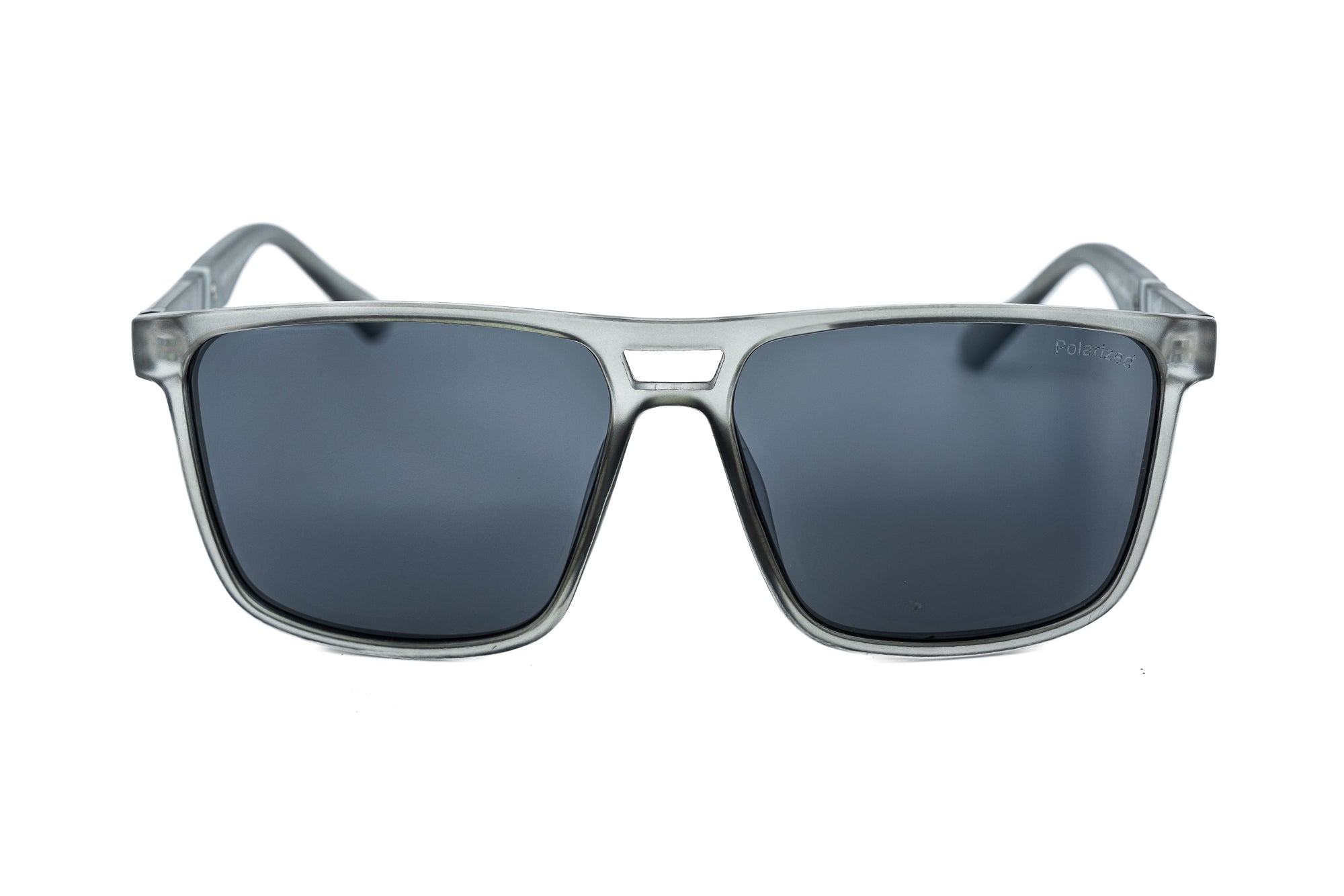 Jaxon sunglasses amber gray frame with smoke polarized lenses front angle view