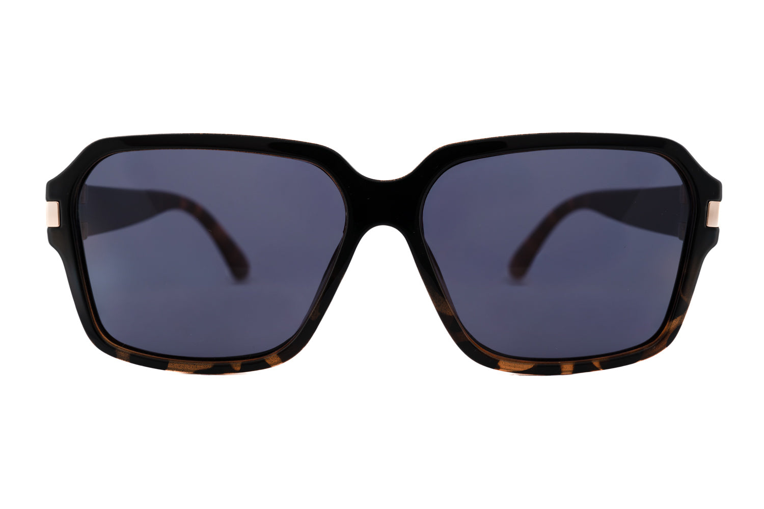Jolie by Boléro Eyewear oversized square sunglasses in tortoise black with dark lenses front view angle