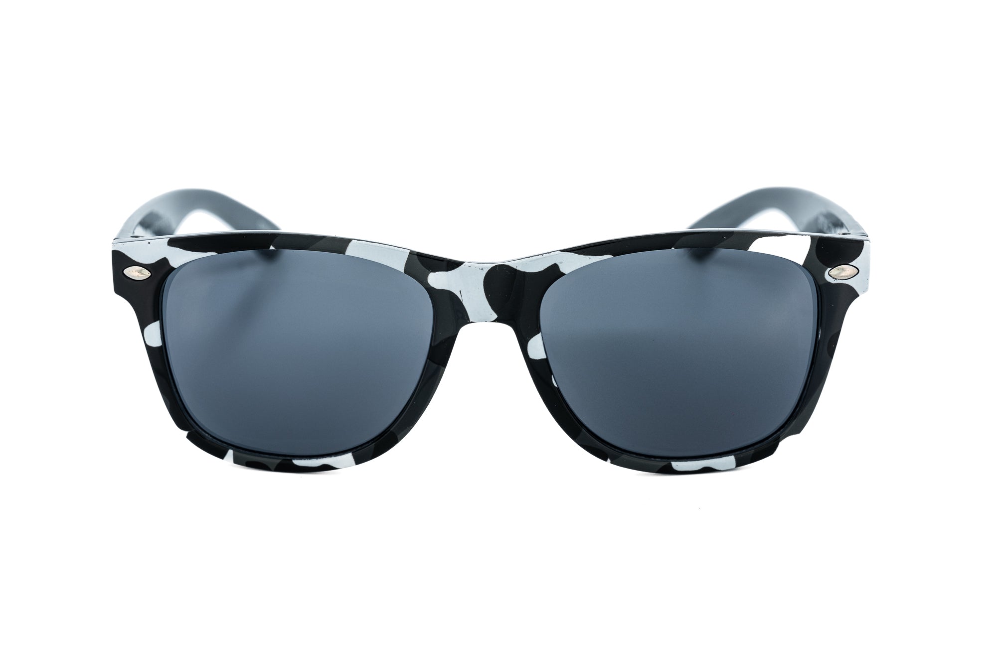 Jorrell by Bolero Eyewear white camo children’s sunglasses with black UV-protection lenses front angle view