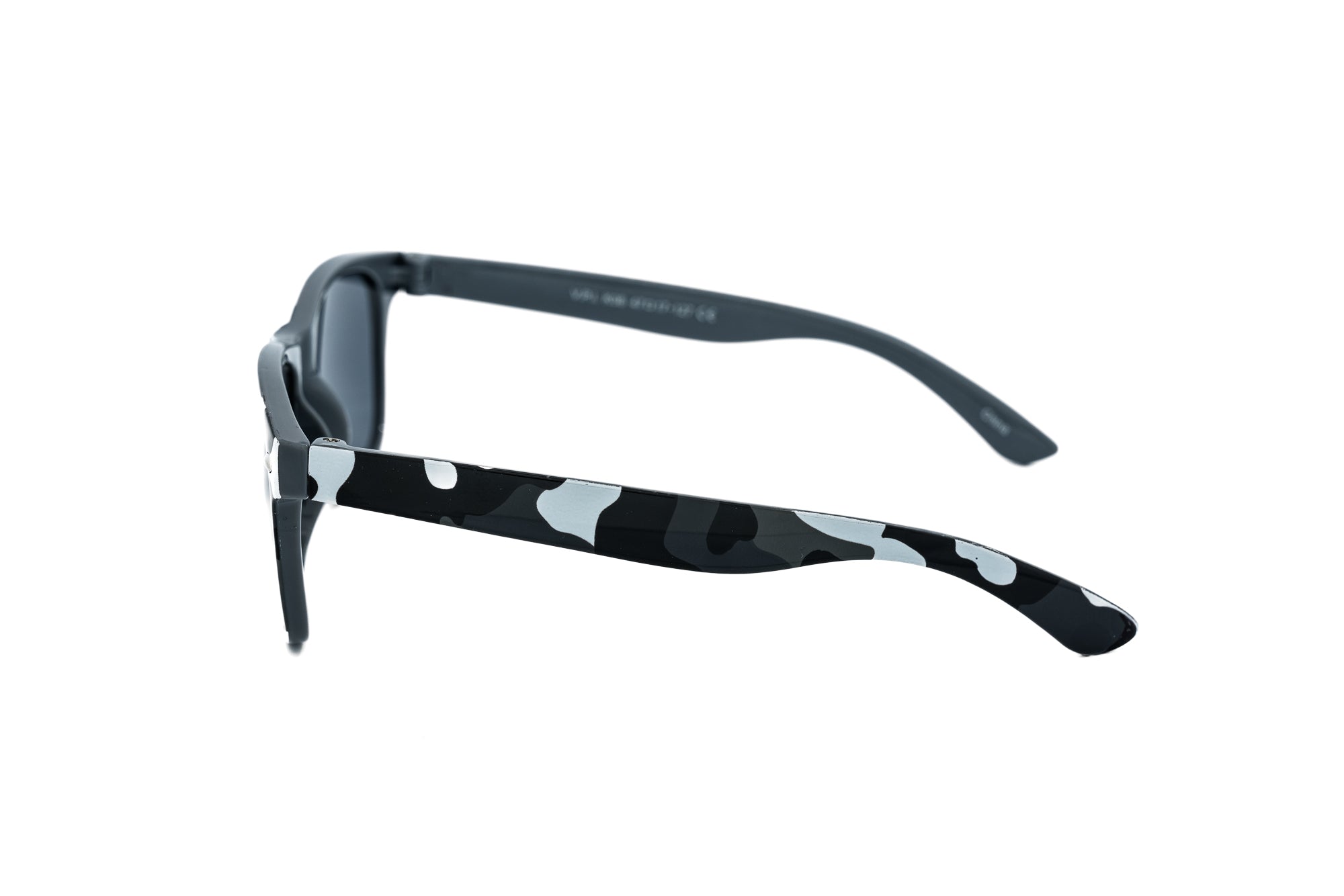 Jorrell by Bolero Eyewear white camo children’s sunglasses with black UV-protection lenses side angle view